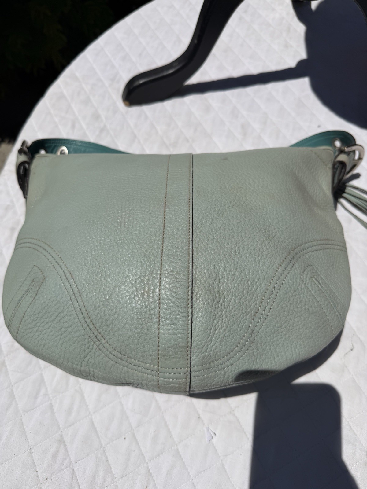 *worn* Vintage Y2K Coach 3227 Baby Blue Pebbled Leather Soho Hobo Shoulder Bag