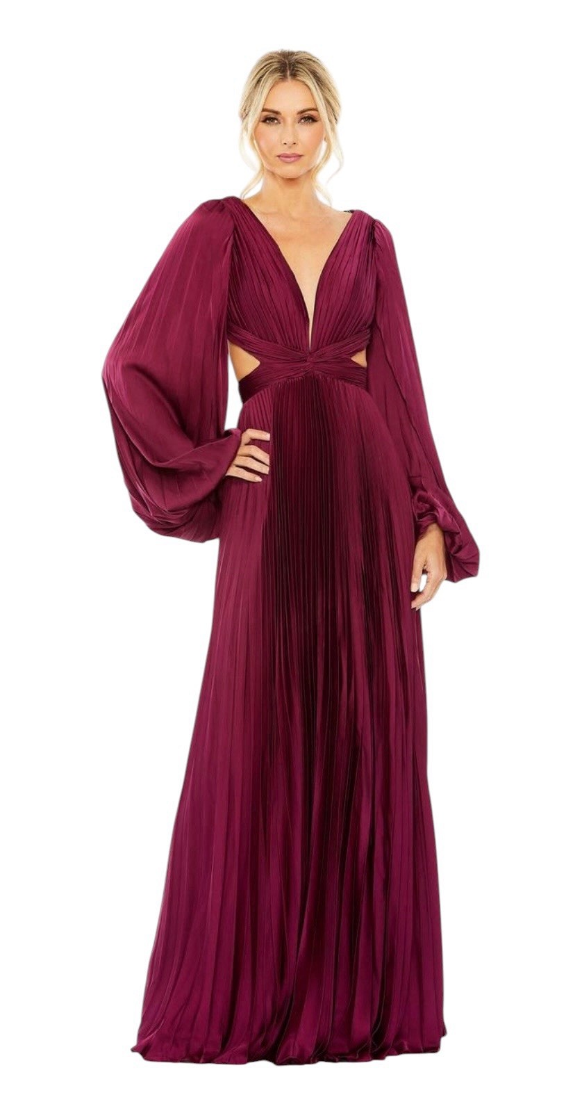 Mac Duggal 26739 Wine Pleated Cutout Open Back Gown Size 8 $498