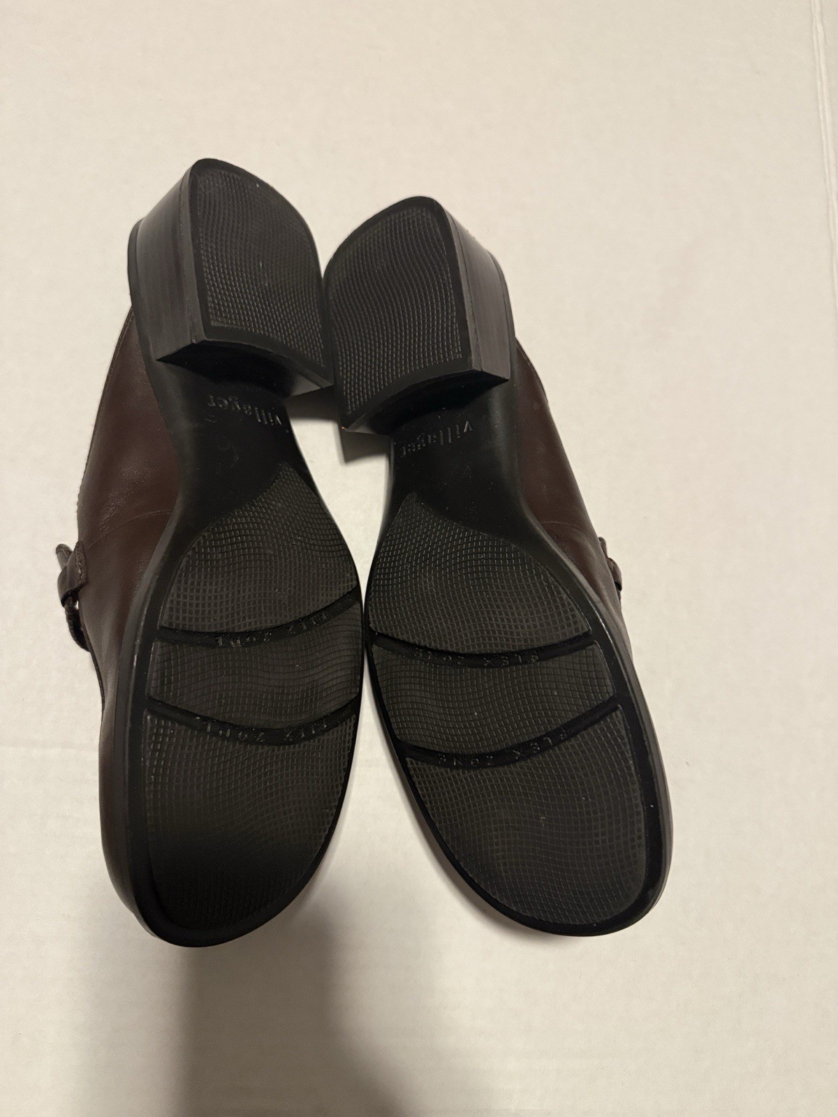 Villager Brown Leather Bow Square Toe Slip-On Mule Block Heel Women’s 8 M