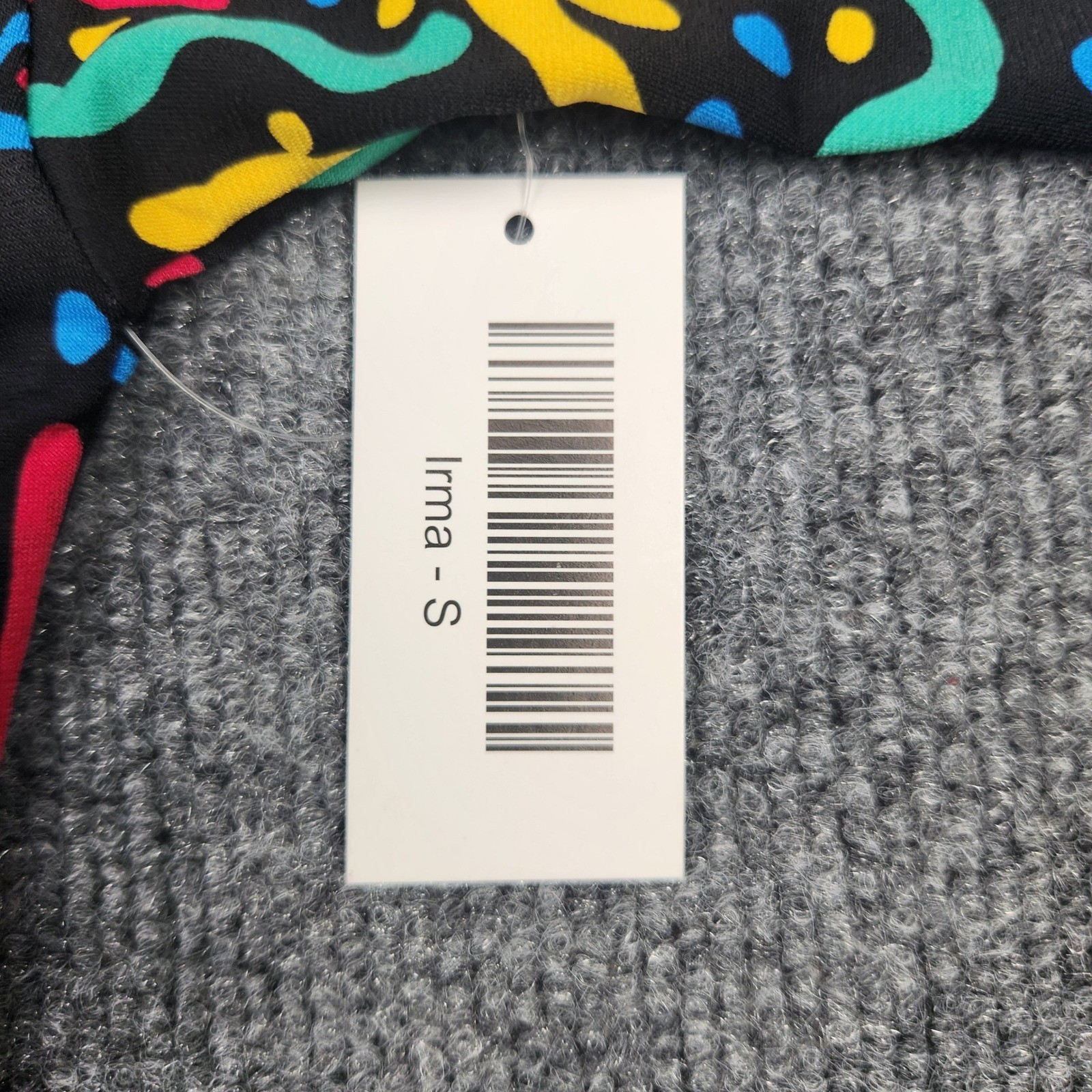 LuLaRoe Irma Tunic Top Small Black Neon 90s Abstract Doodle High Low Short Slv