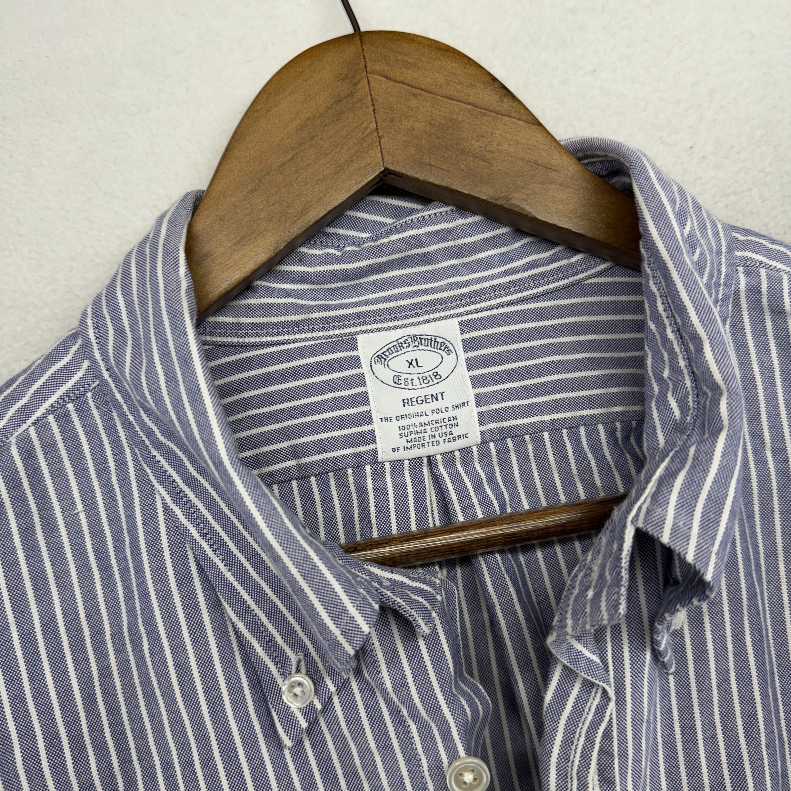 Brooks Brothers Oxford Shirt men’s XL Blue White Striped Regent Made In USA OCBD