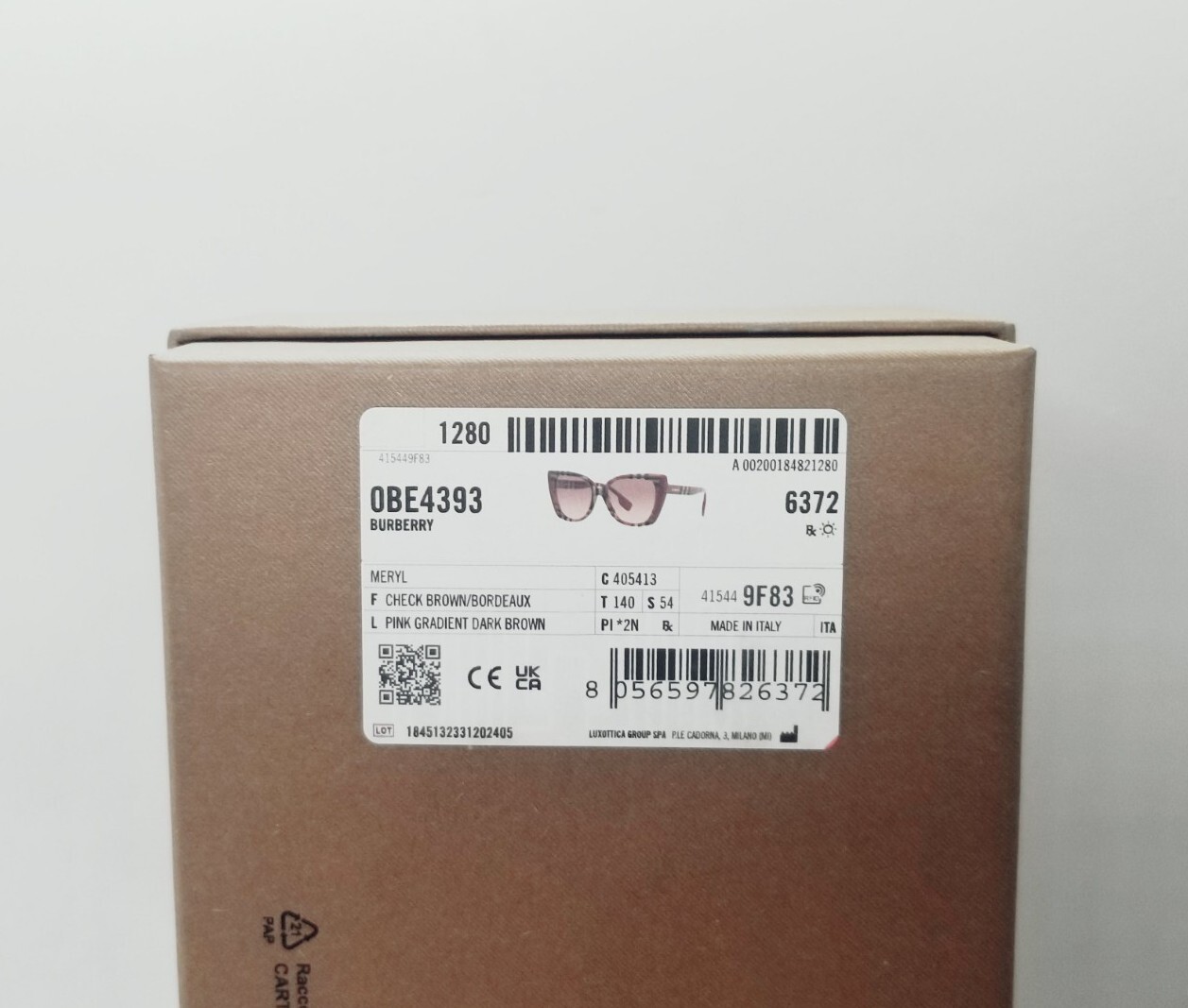 BURBERRY brown check/pink gradient MERYL BE4393 405413 54 sunglasses NEW IN BOX!