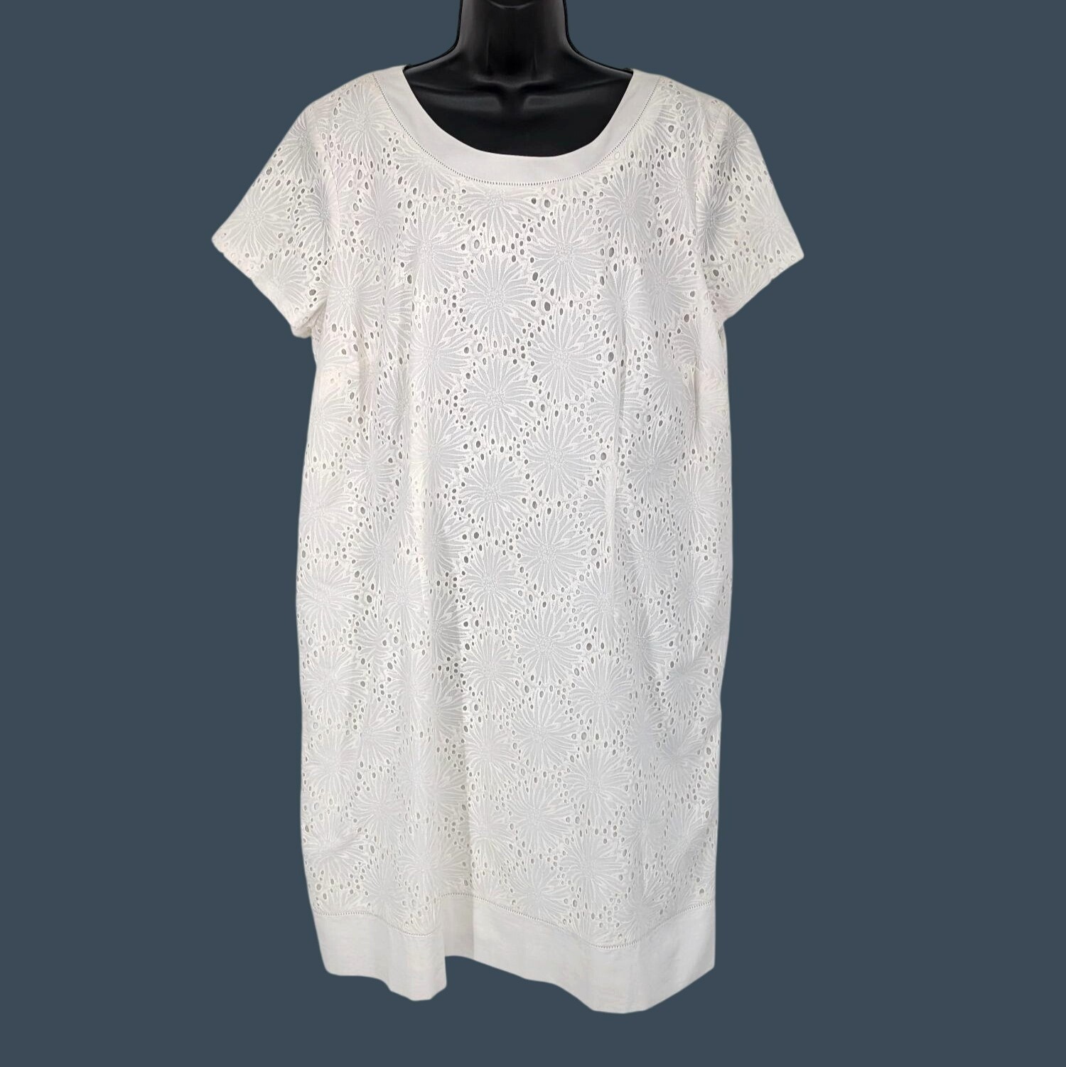Talbots Floral Eyelet Shift Dress Cottage Feminine Resort Office Plus 18W Petite