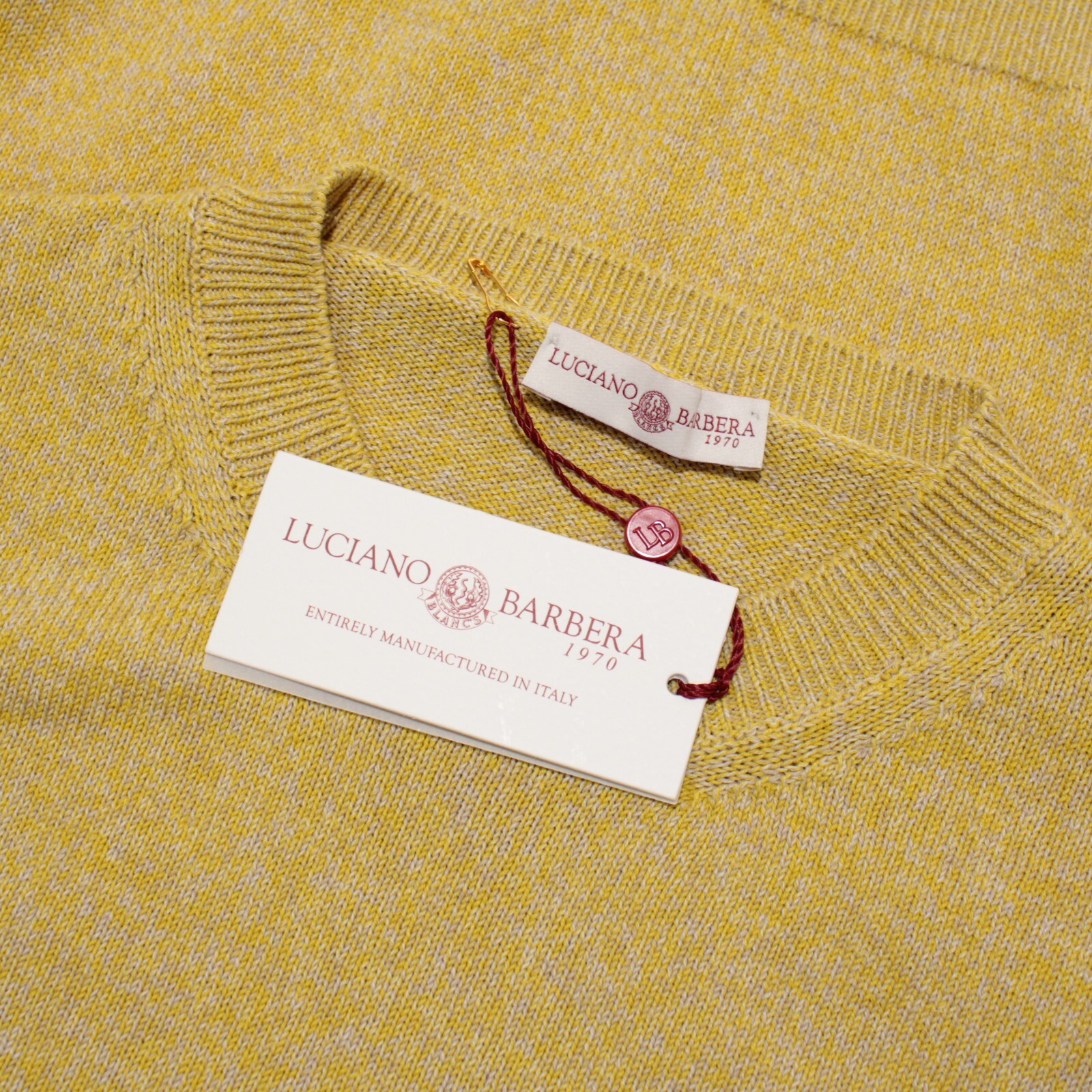 Luciano Barbera NWT Pullover Sweater Size 56 US XXL in Yellow/Beige Cotton/Linen
