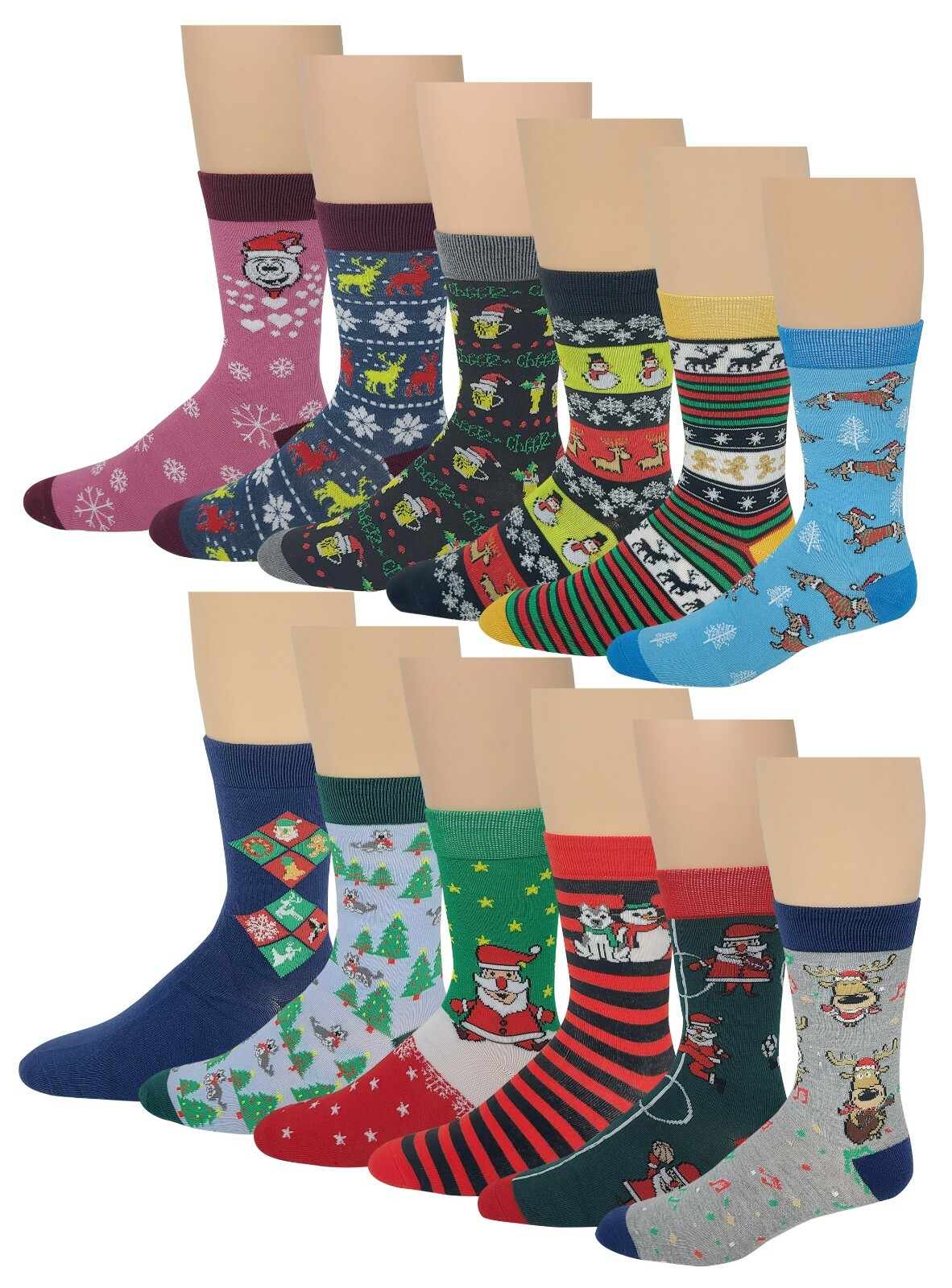 Different Touch Men 12 Pairs Novelty Christmas Holiday Socks With Gift Box