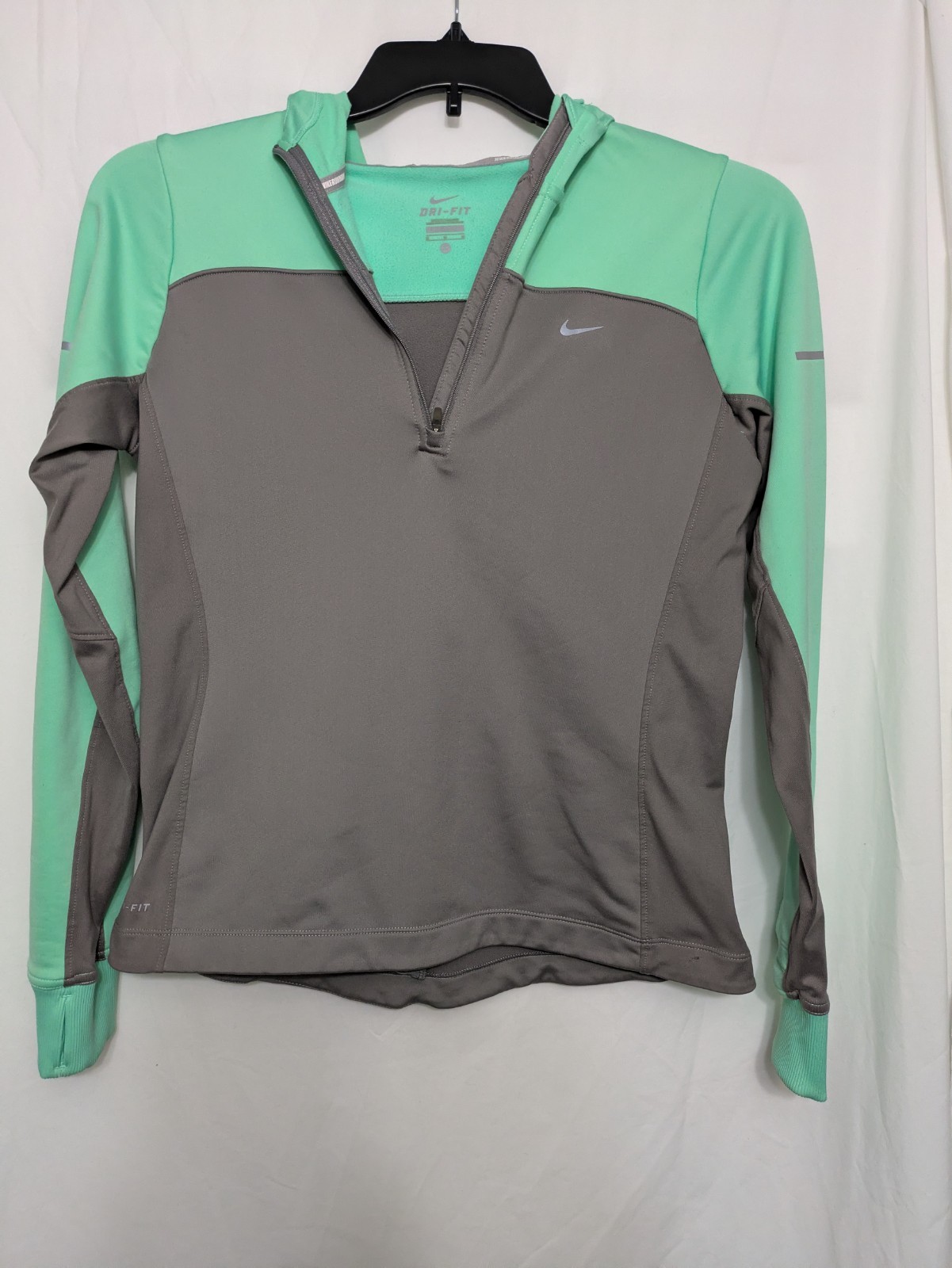 Nike Dri-Fit Hoodie Gray Mint Green Half Zip Pullover Women’s M Running Workout