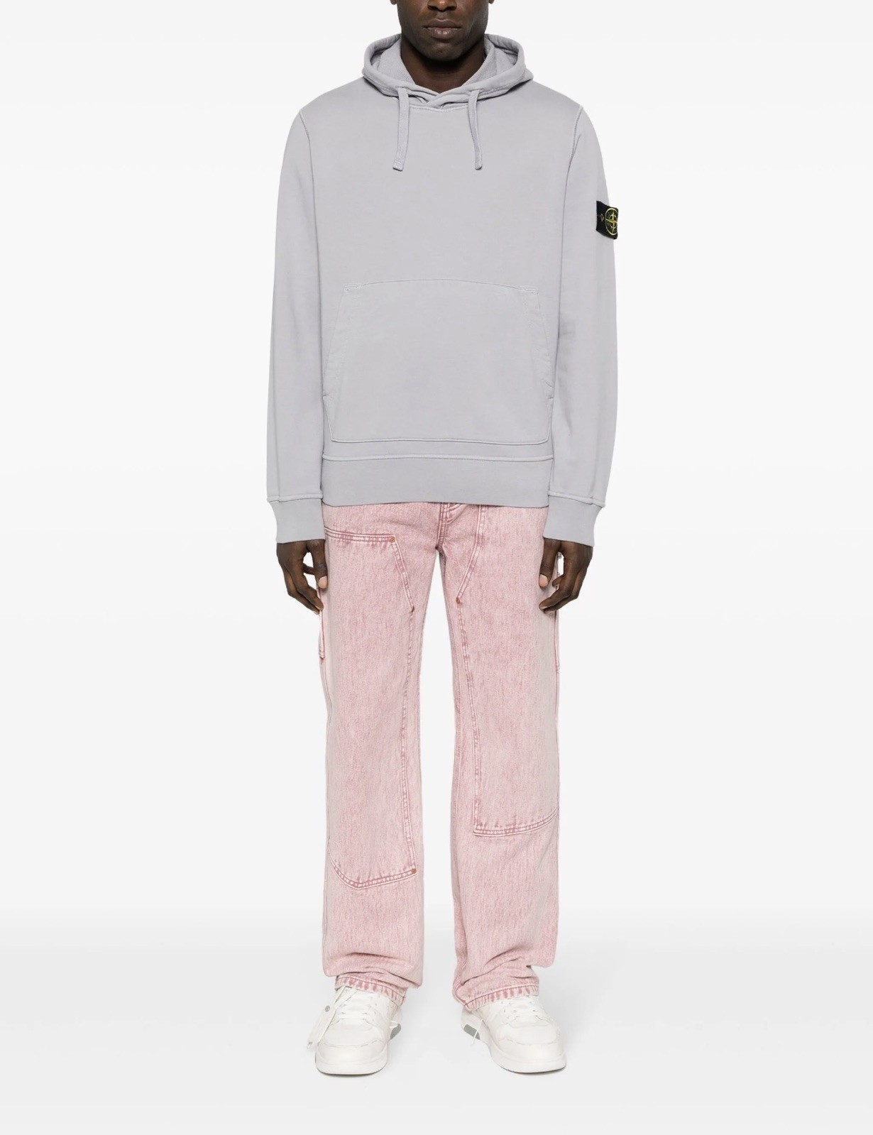 Stone Island Logo Patch Jersey Cotton Hoodie Anthracite Grey