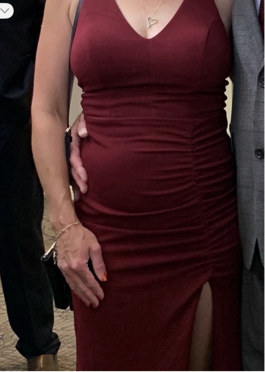 City Triangles Burgundy Ruched V-Neck Maxi Formal Slit Zip Dress Size 6