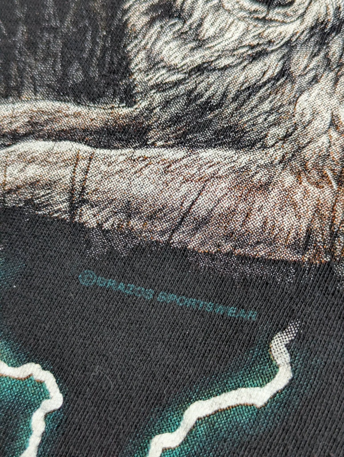 Vintage 90s American Thunder Lighting Wolf Biker T Shirt Men’s XL Black AOP USA