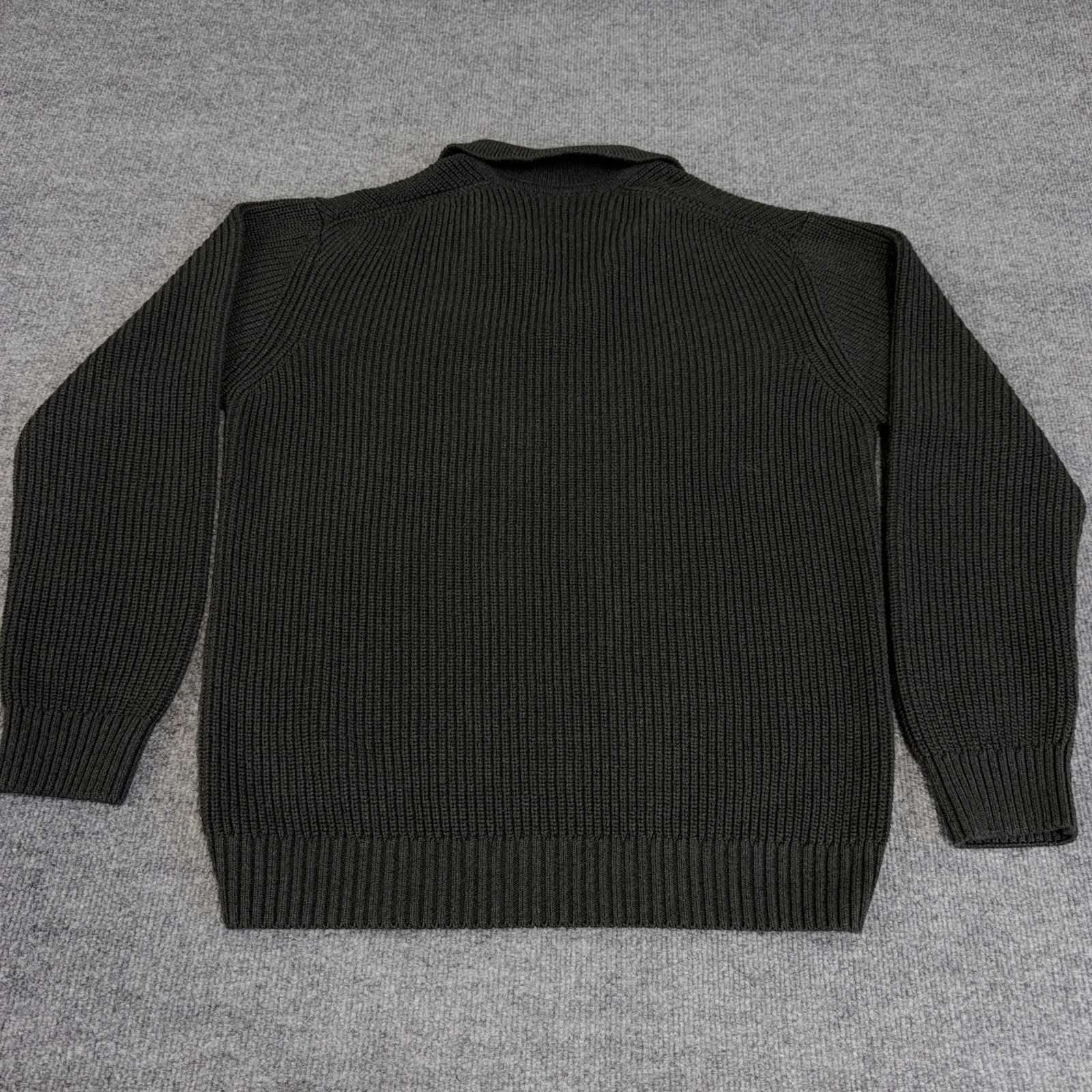 Flint and Tinder Sweater Mens Large Green Ribbed Cotton Fisherman Polo Collared