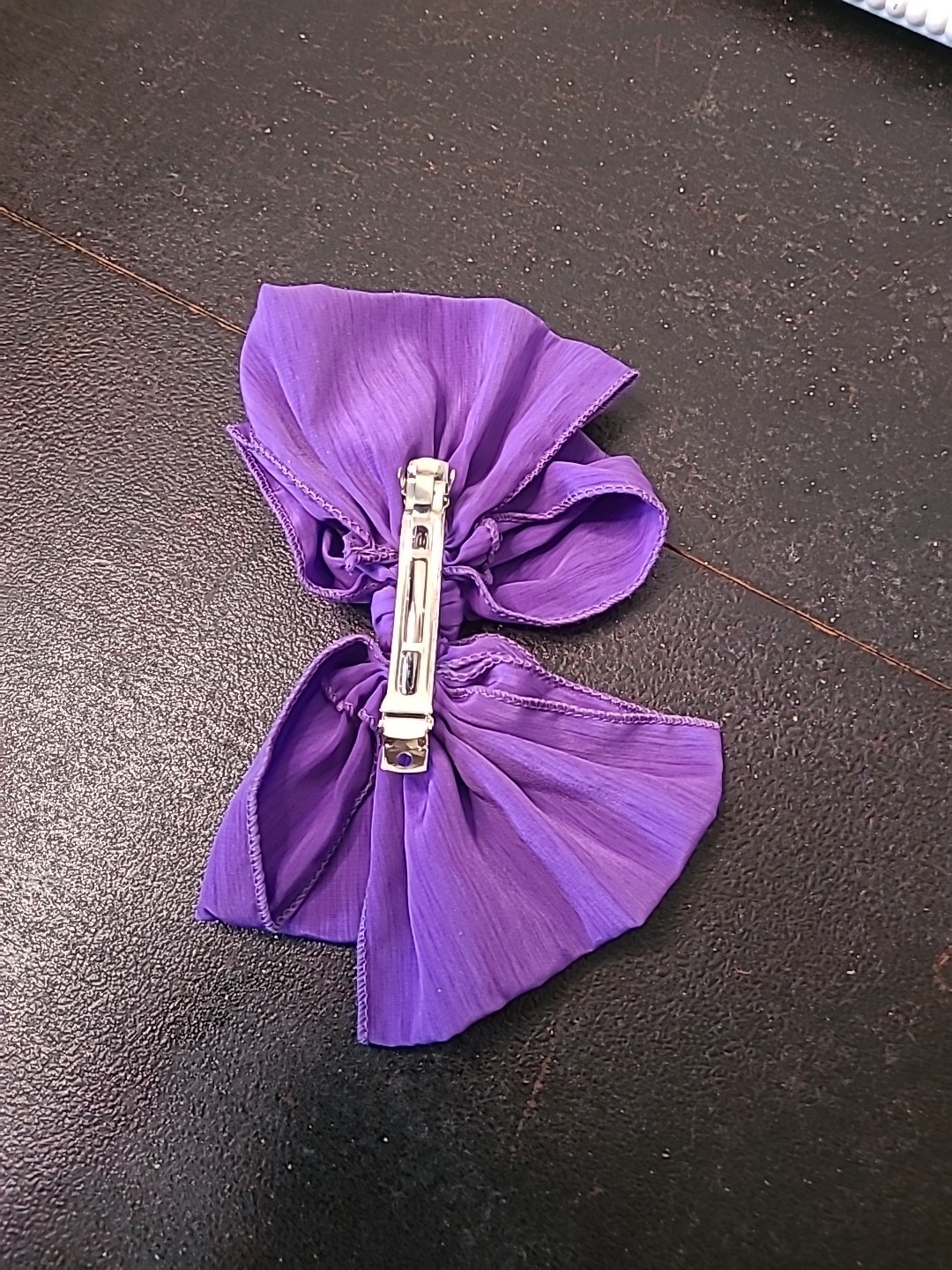 Vintage 80s 90s Big Silky Hair Bow Barrette Clip Ribbon Ruffle Oversized Purple