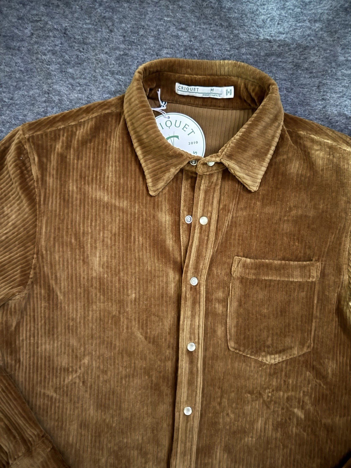 New CRIQUET Corduroy Shirt / Over Shirt Pearl Snap Sz M Long Sleeve Cord Brown