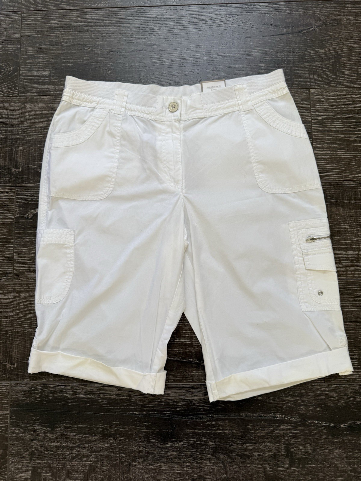 CHICOS Ultimate Fit Cargo Women’s White Cotton Spandex Capri Crop Sz 2.5
