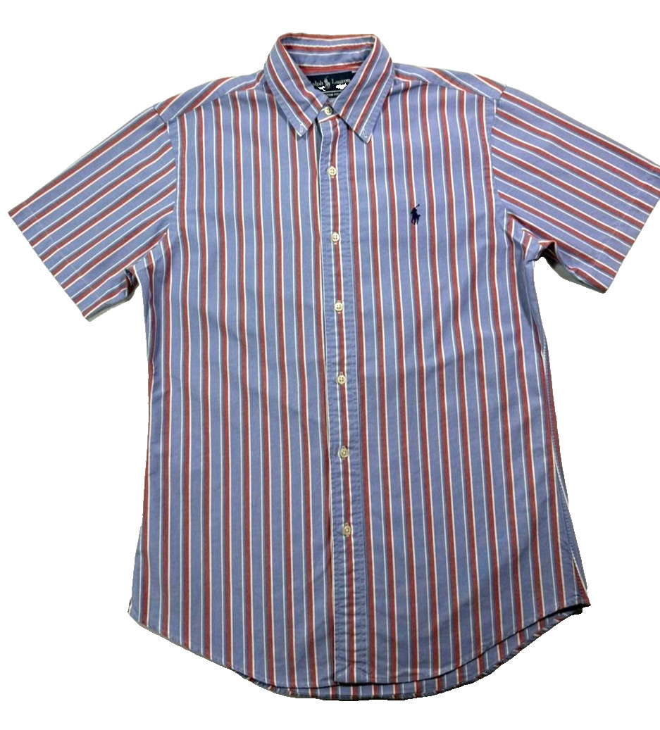 Polo Ralph Lauren Short-Sleeve Striped Oxford Shirt In Blue,Red, And White