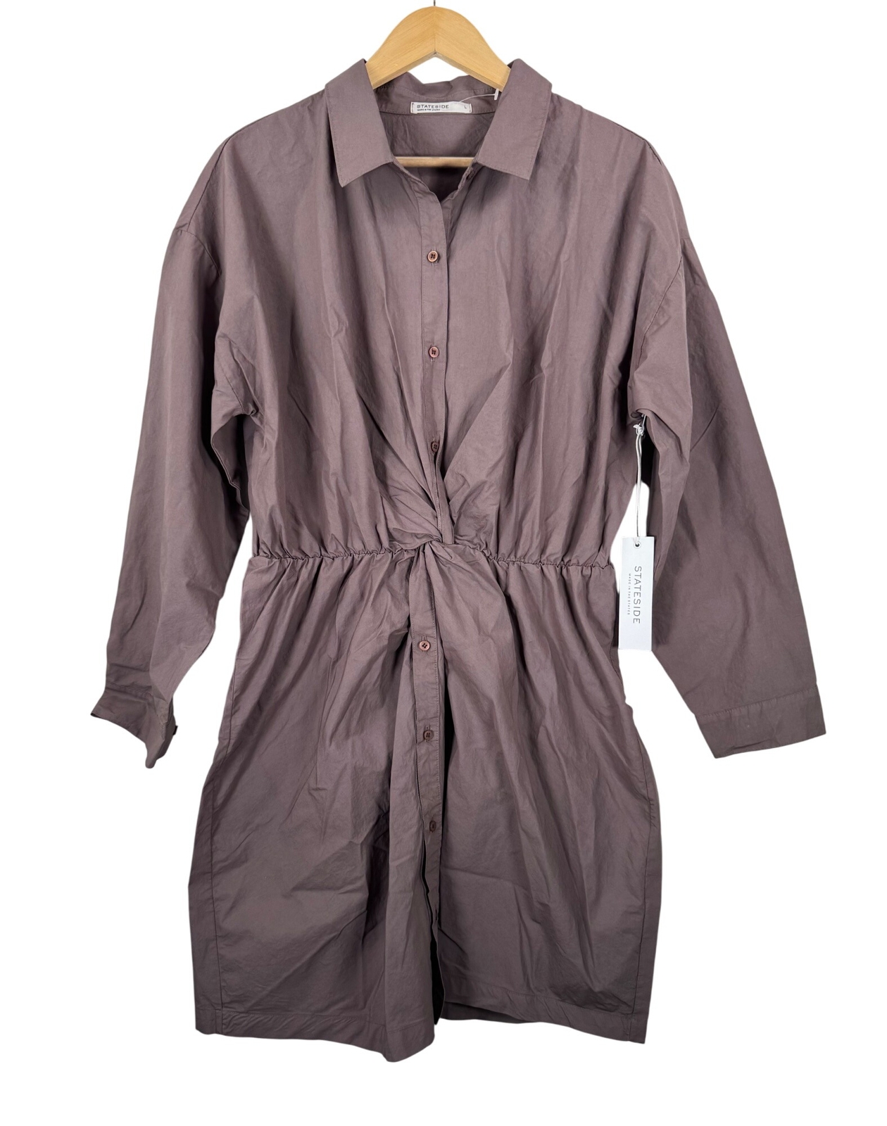 Anthropologie Stateside Structured Poplin front twist shirt dress mauve sz L