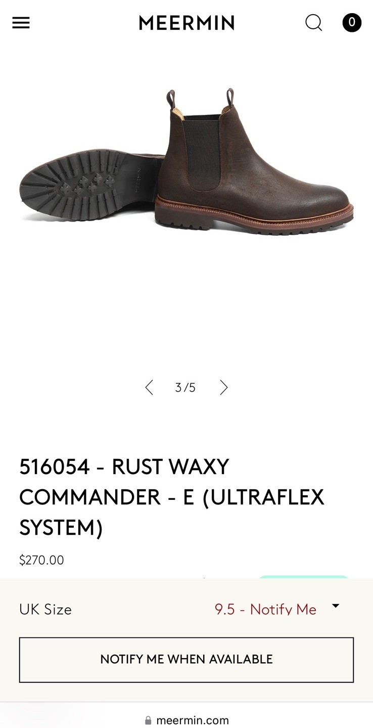 Meermin Wholecut Goodyear Welted Rust Waxy Commander CF Stead Suede Chelsea 10.5