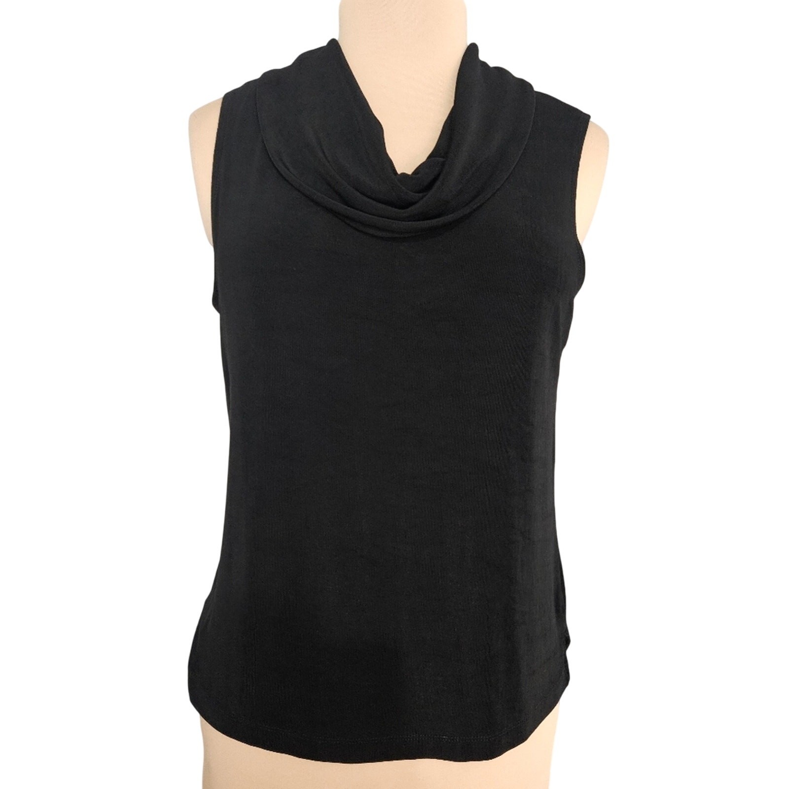 West End Black Sleeveless Top Sleeveless Cowl Neck Minimal Slinky Witchy Large
