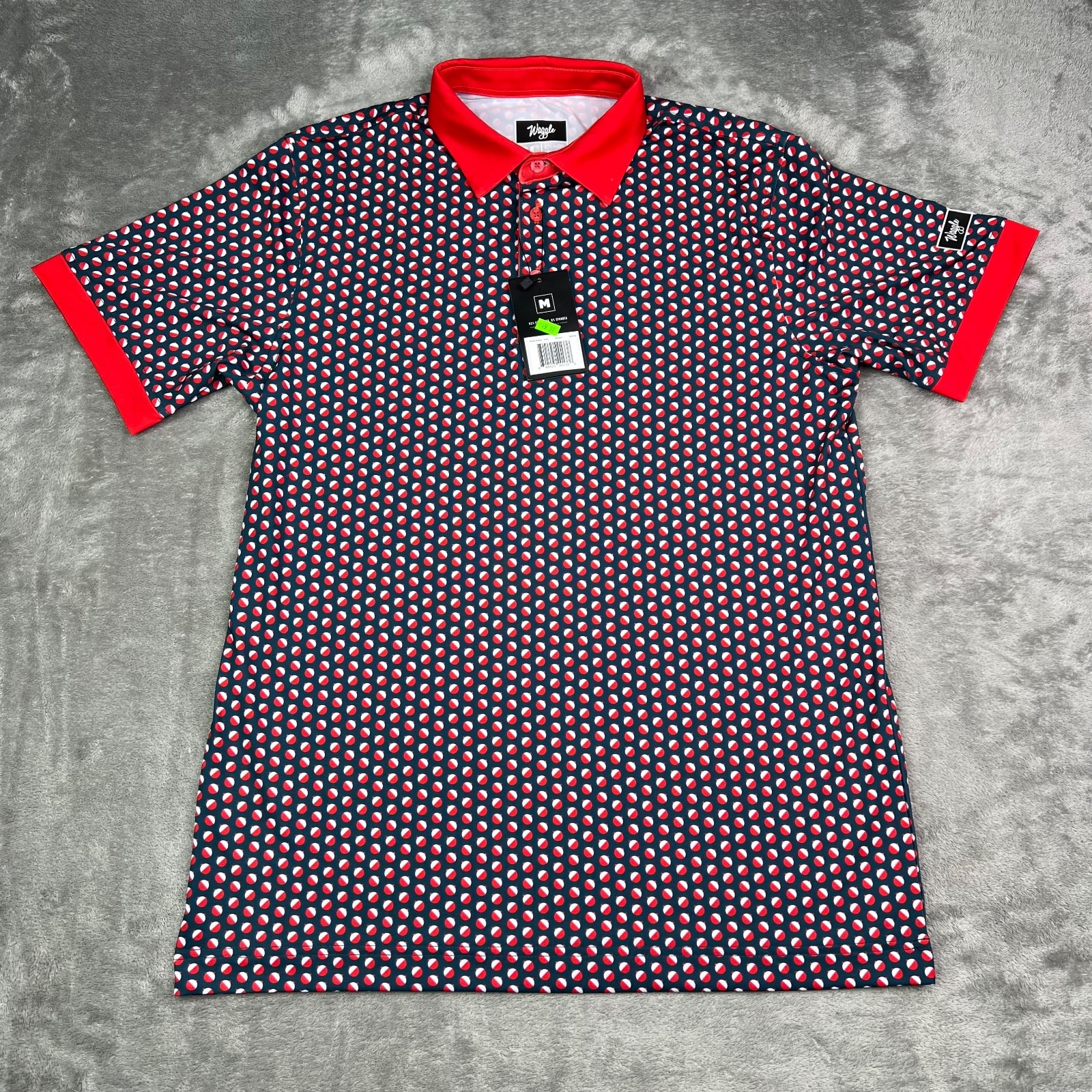 Waggle Polo Shirt Mens Medium Bobby Fishing Print Golf Performance Stretch New
