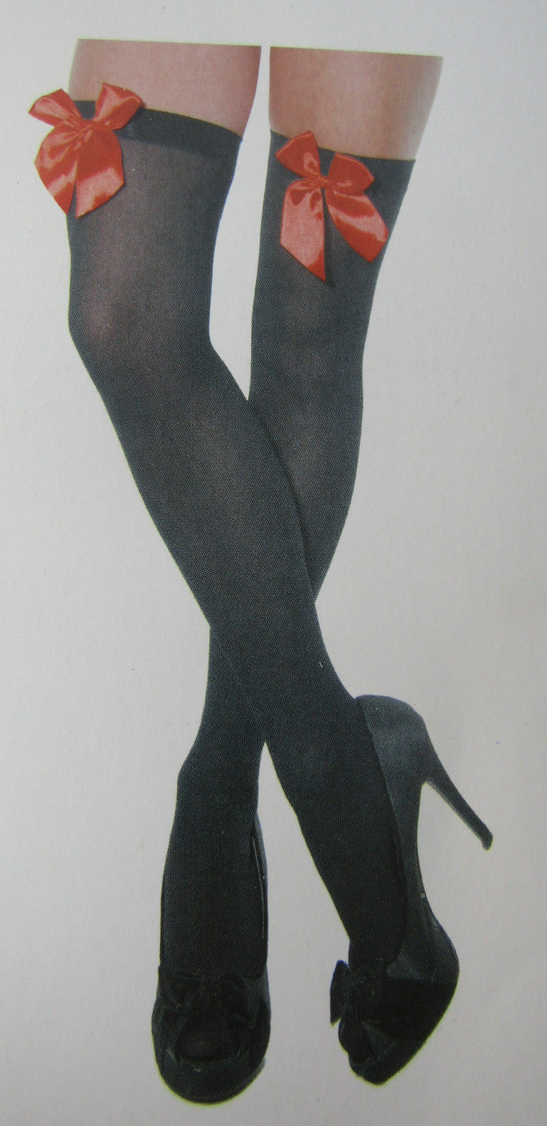 Black Stockings With Red Decorative Bows At Thigh One Size Valentine Gift E7