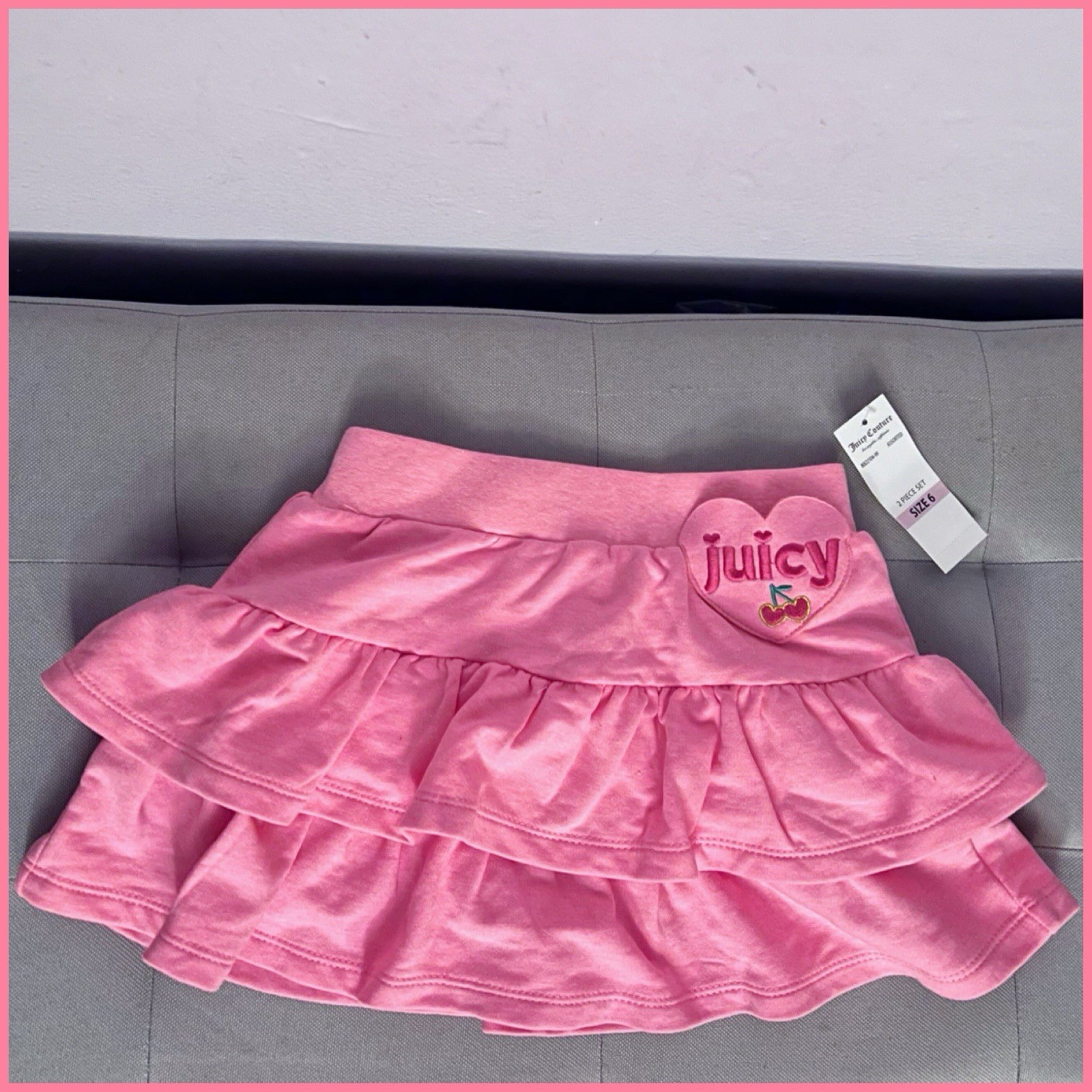 Juicy Couture Girls Size 6 Heather Gray & Pink Color 2pc Ruffle Scooter Set $75