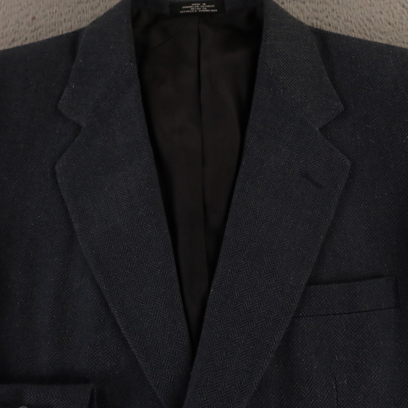 VTG Tweed Jacket XL Blue Marled Herringbone Polyester Wool Silk 42S