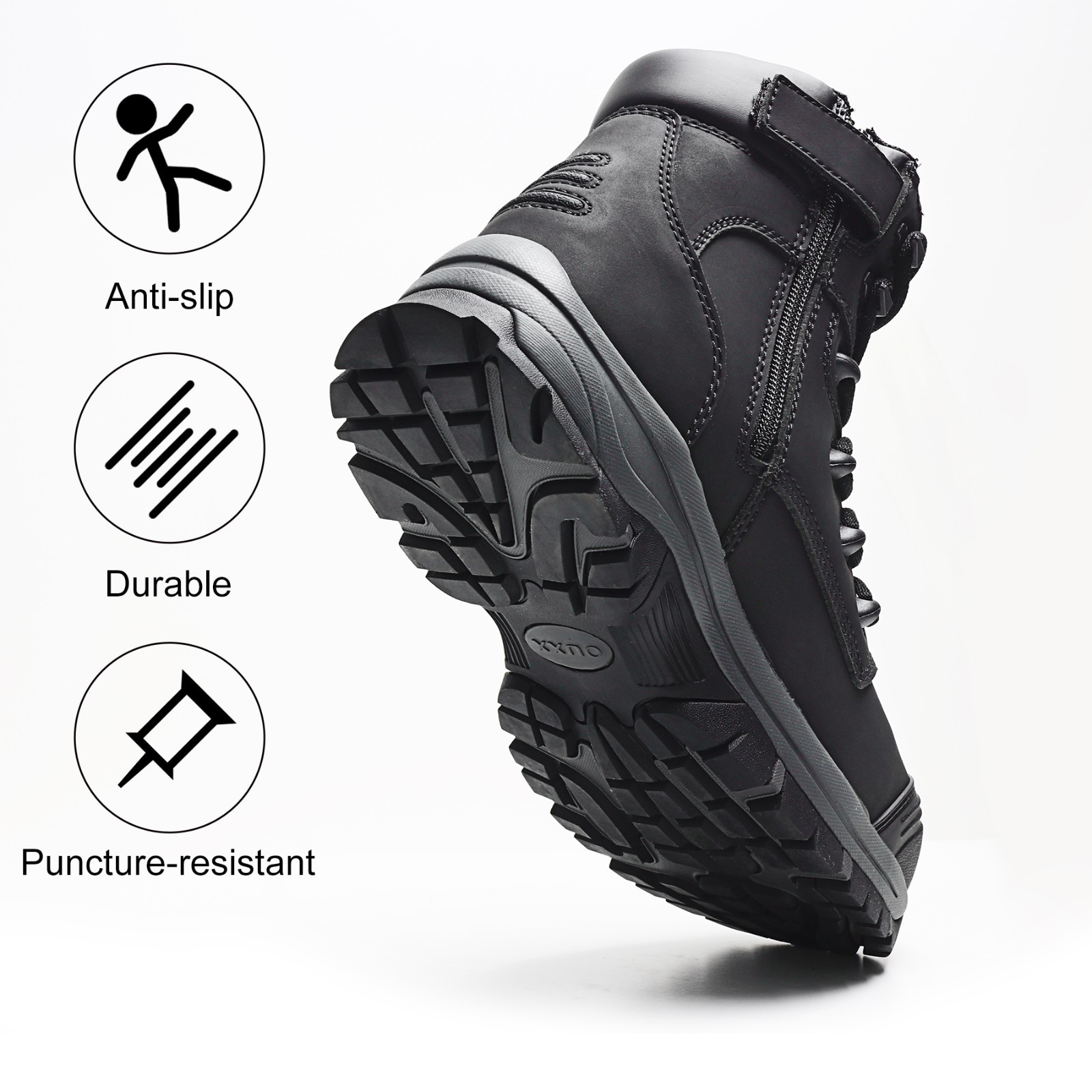 OUXX Men’s Steel Toe Waterproof Work Boots Side Zipper Rubber Outsole