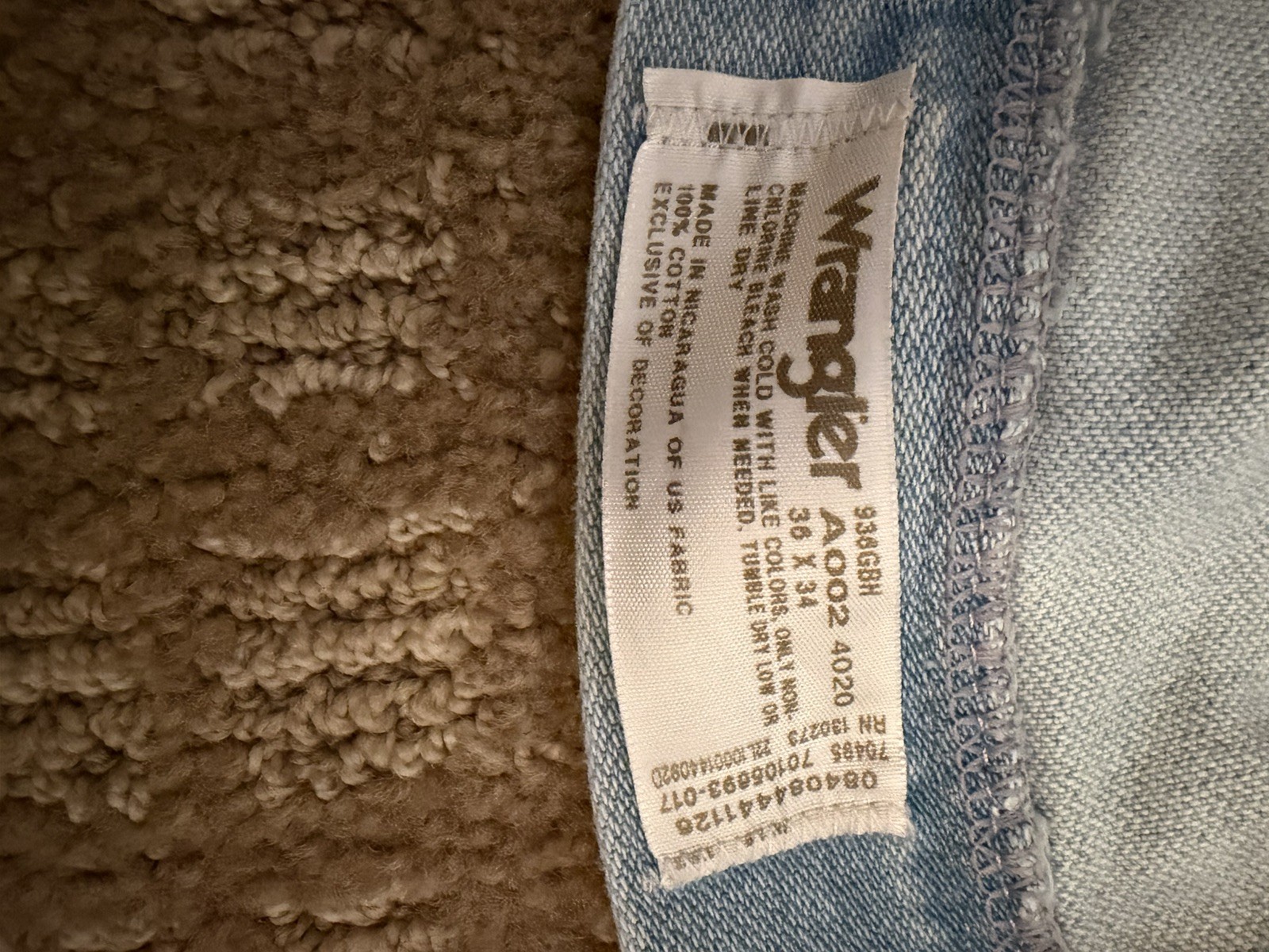 Wrangler 936GBH Men’s 36×34 Cowboy Cut Slim Fit Jeans *Color- Bleach*