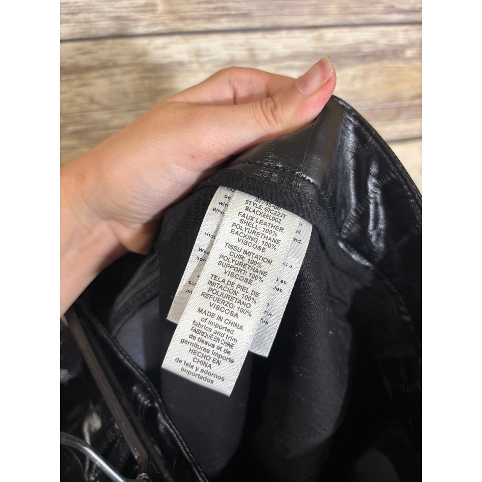 Good American Good Icon Straight High-Rise Trouser Faux Leather Black Eel 16