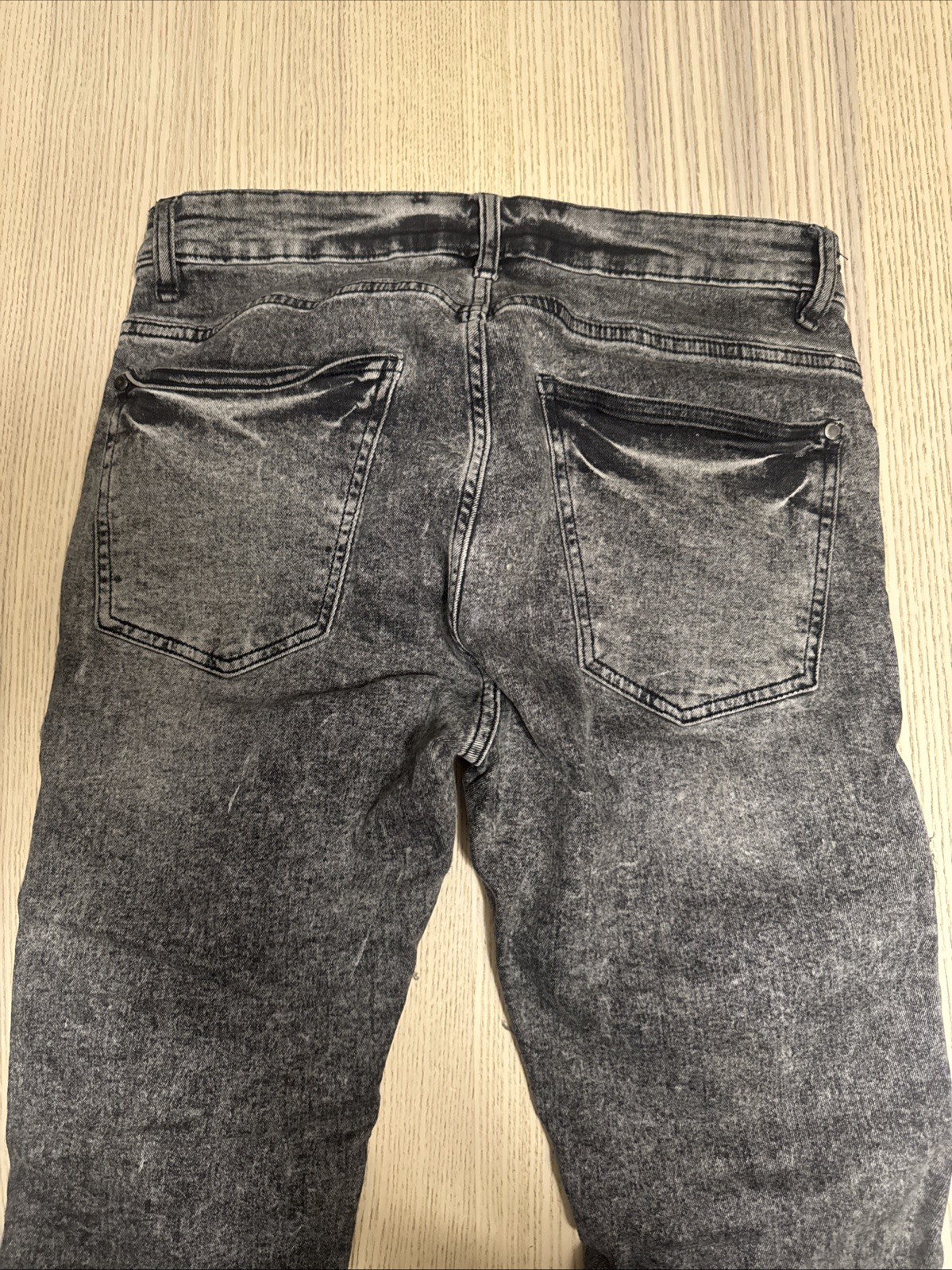 H&M Divided Mens Skinny Biker Jeans Gray Acid Wash Distressed Rip Repair 33