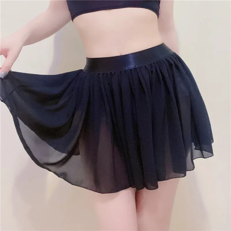 Elastic See through A-Line Pleated Mini Solid Black Sheer Sexy High Waisted Whit