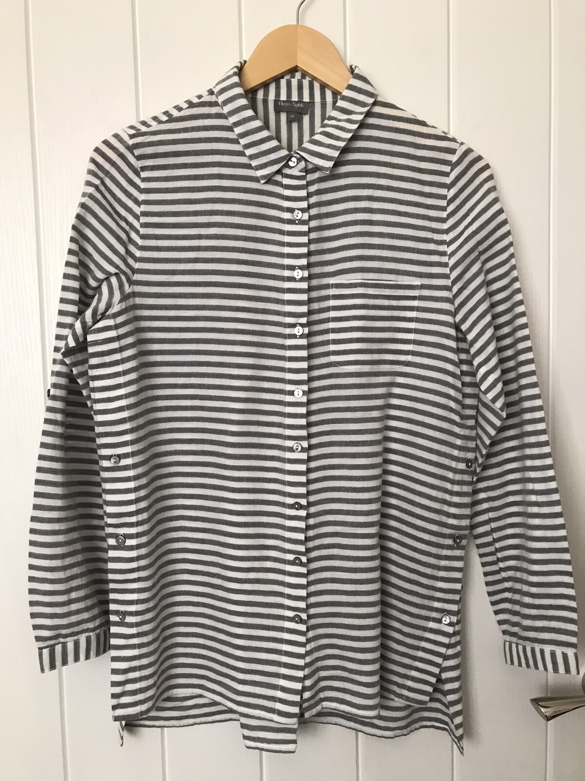 Phase Eight Soft Cotton Grey White Striped Artisan Shirt Blouse Top size UK 10