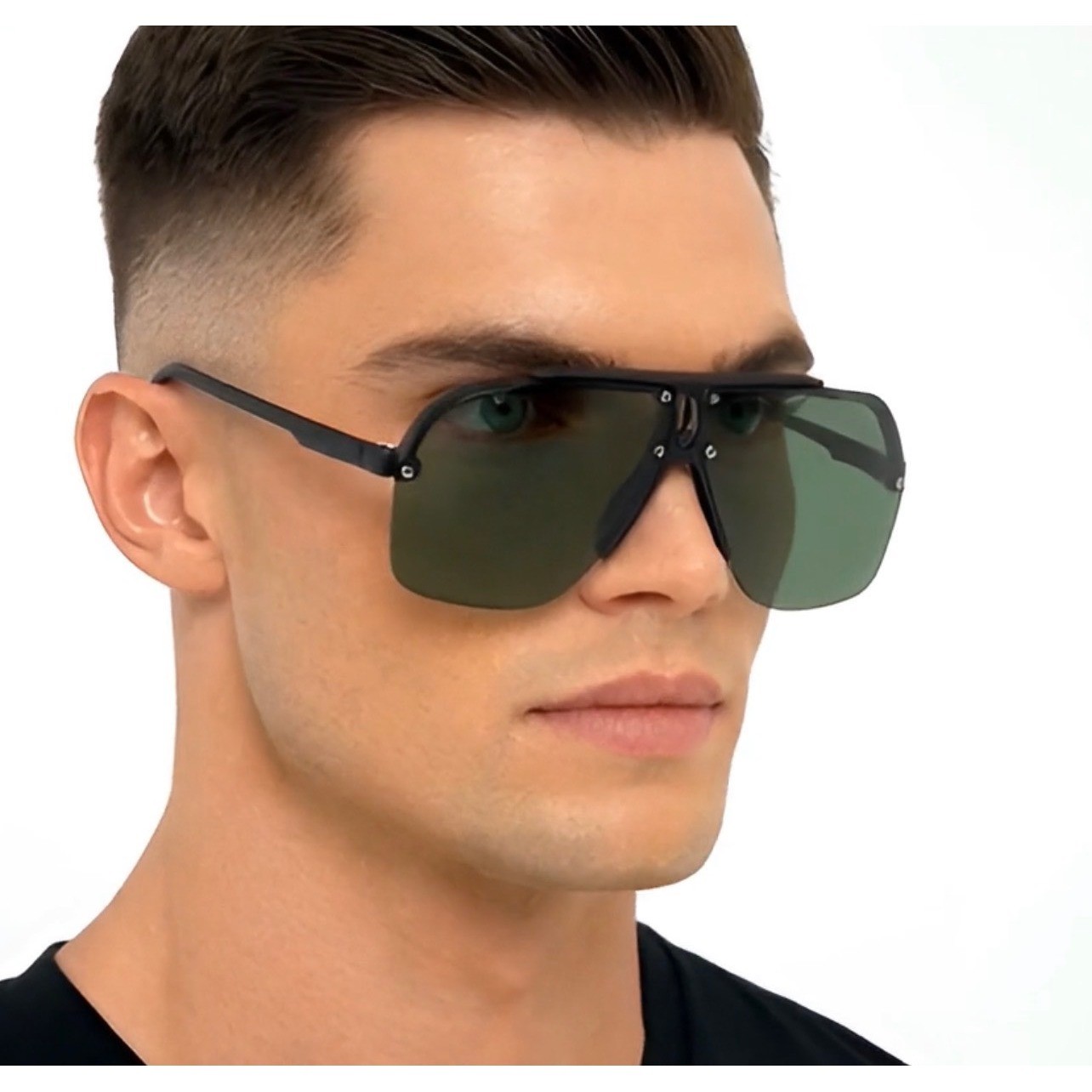 Mens Oversized Shield Hip Hop Sunglasses Matte Black Frame Green Lens Outdoor