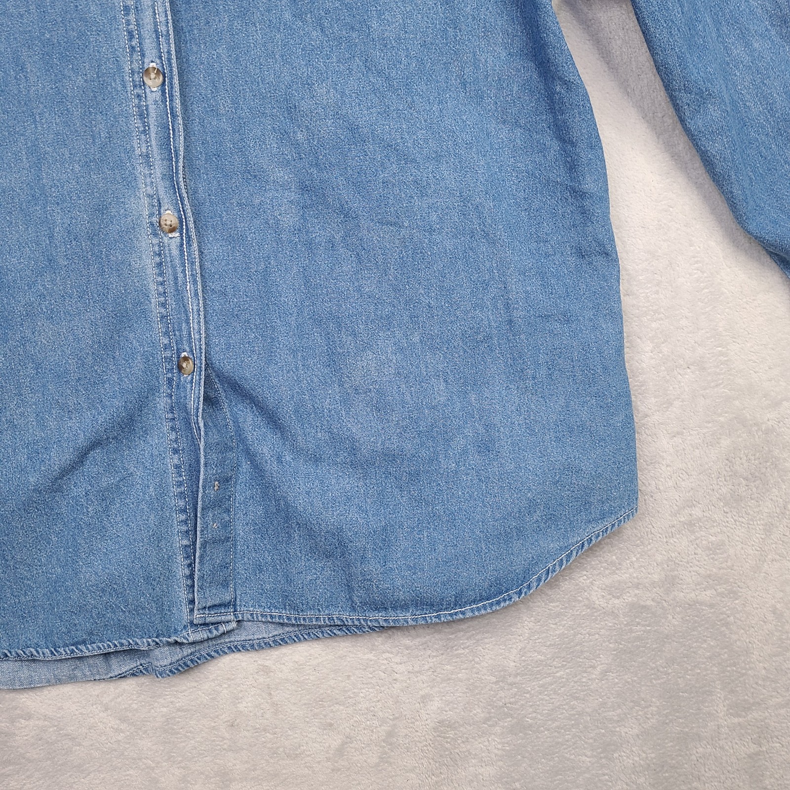 VTG Bobbie Brooks Fall Embroidered Jean Shirt Women XL Blue Scarecrow Pumpkins