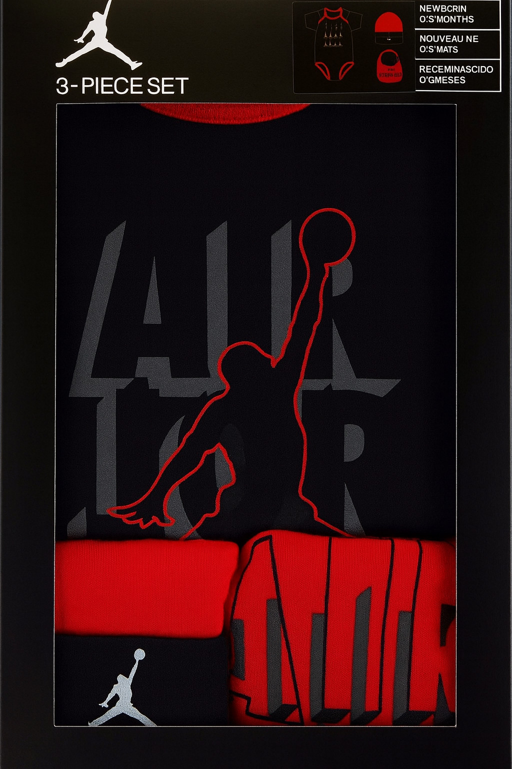 Baby Air Jordan Bodysuit hat bib 3pc box set red black infant nike newborn