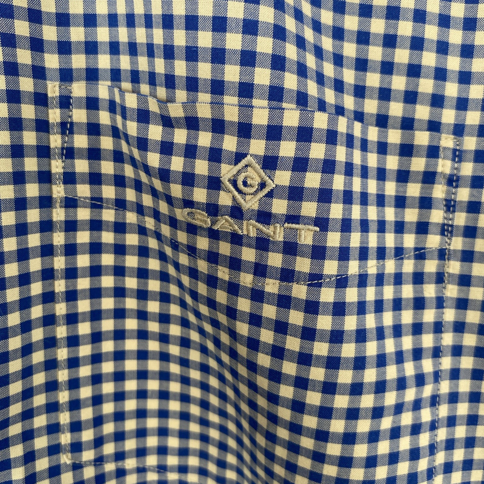 GANT Shirt Mens Large Blue Check Long Sleeve The Broadcloth Gingham Logo Cotton