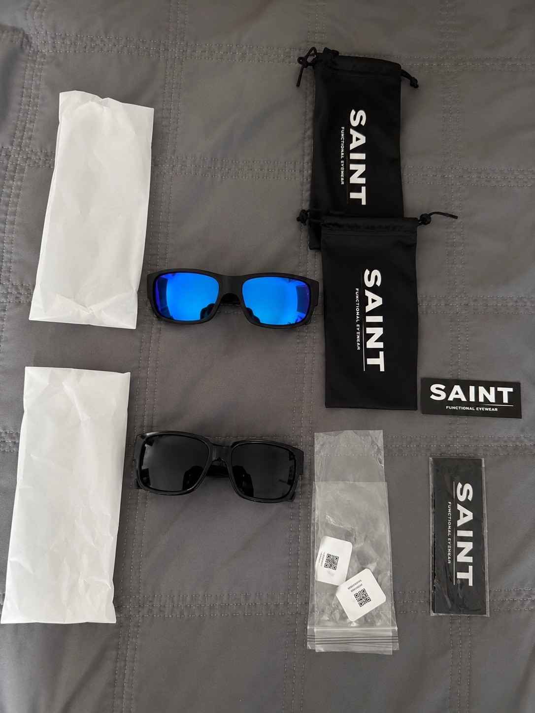 Lot of 2 SAINT Polarized Fit Over Sunglasses – Black & Blue Mirror Lenses