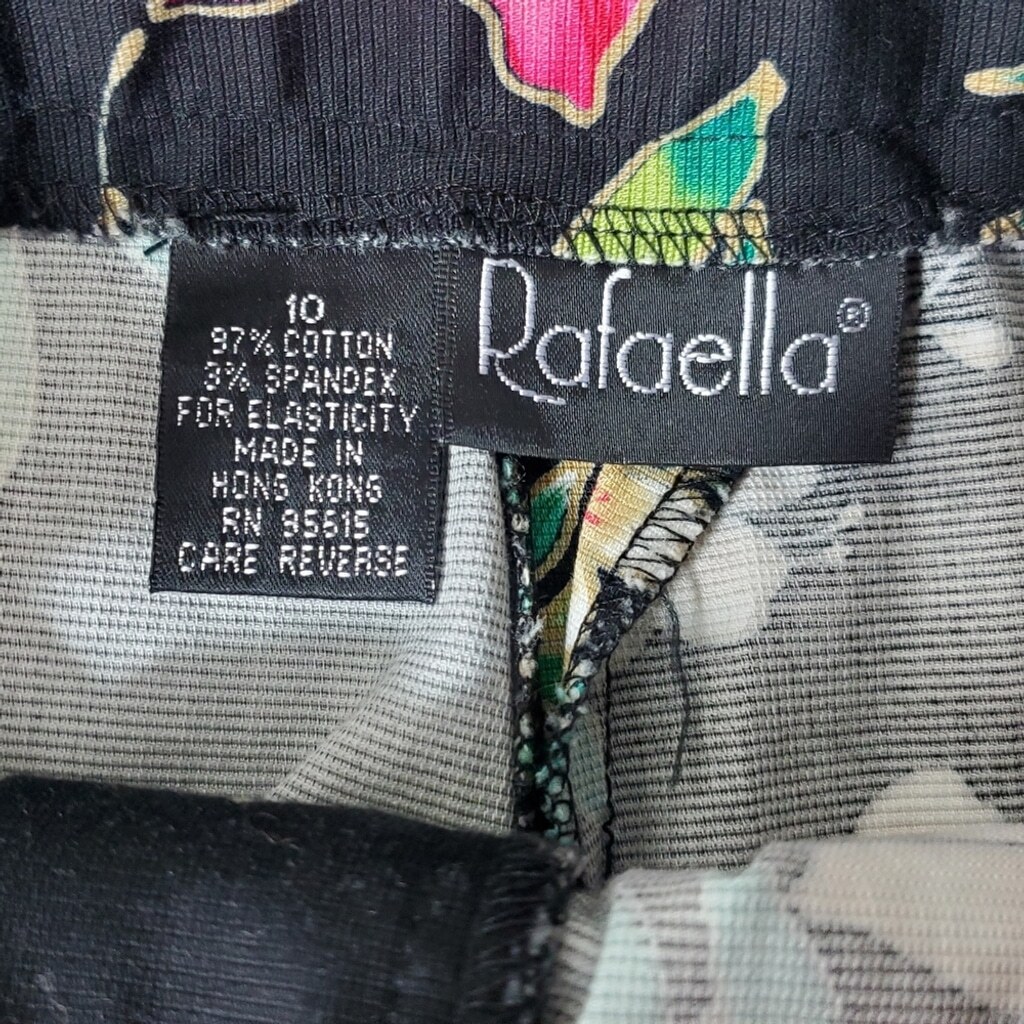 Rafaella Black Floral Print Pants | Size 10 / Straight Leg | Bright Bold