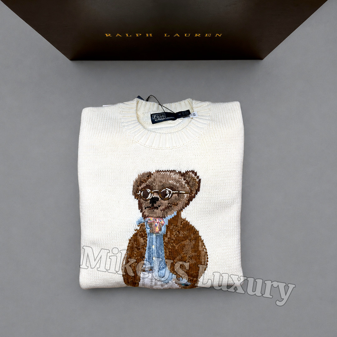 POLO RALPH LAUREN Polo Bear Sweater White Knit Teddy Crewneck Women Small NWT