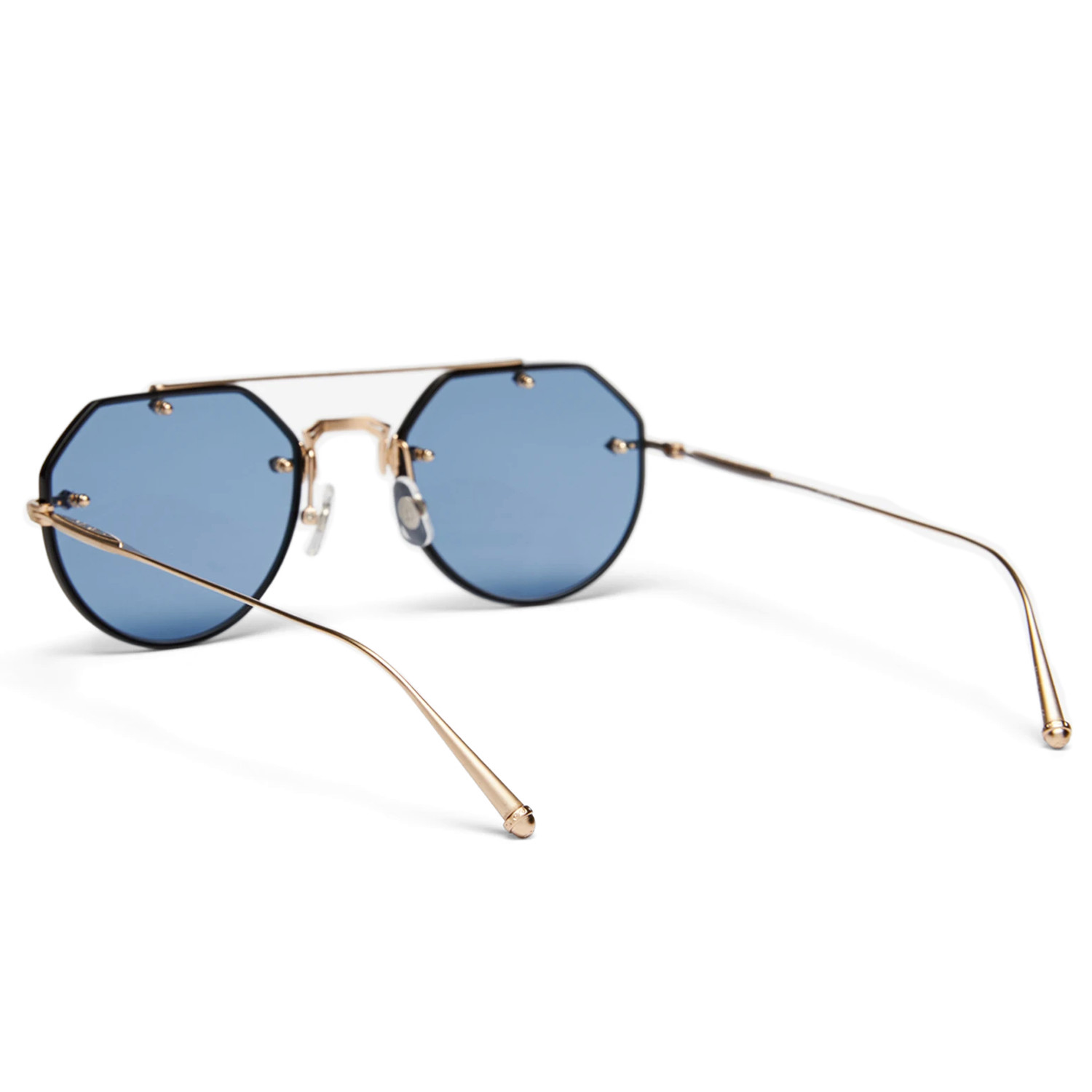 Matsuda M3121 Geometric Sunglasses Brushed Gold | Cobalt Blue Lenses