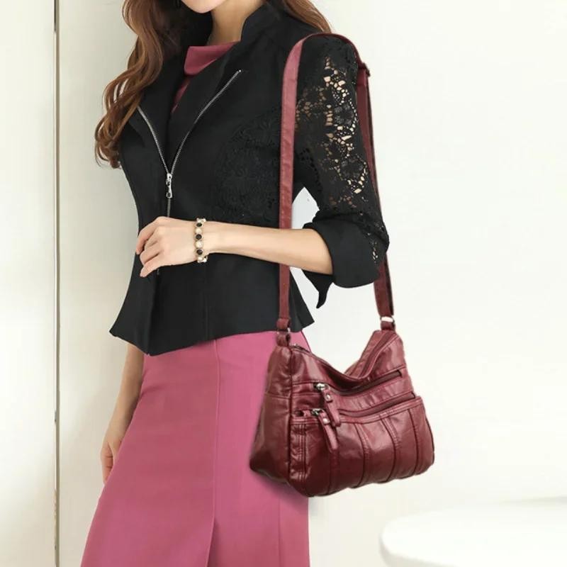 Women’s Soft Leather Crossbody Bag, 2025 Retro Multi-pocket Shoulder Handbag