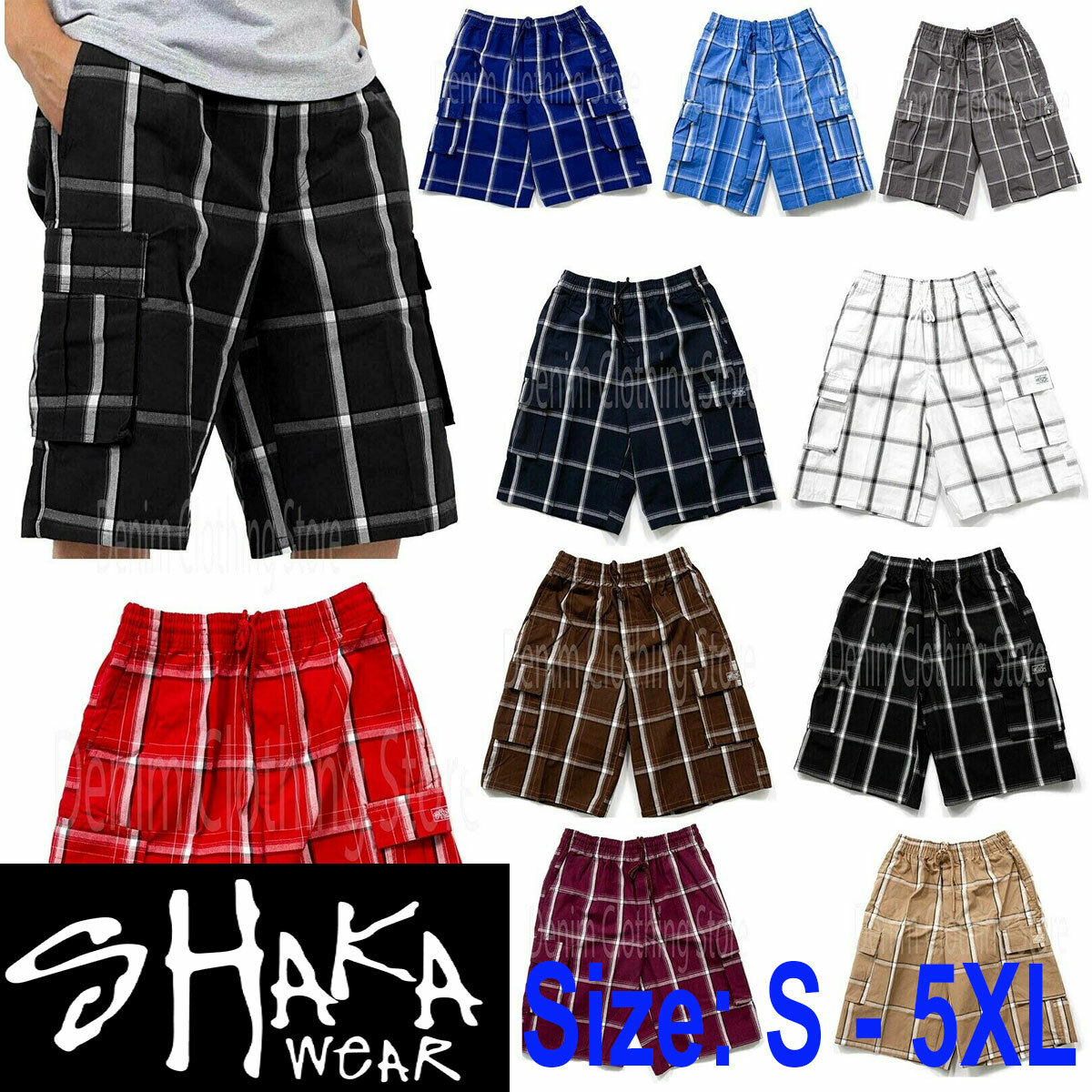 Shaka Wear Men’s Checkered Relaxed Fit Plaid Cargo Shorts Loose Fitting S – 5XL