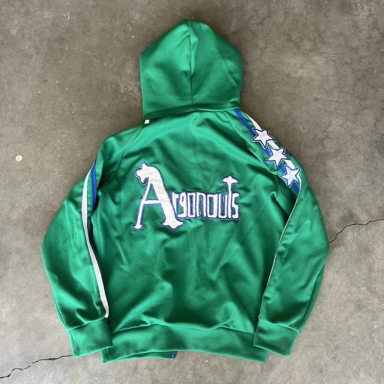 true vintage 70s broderick athletic track pants set green blue white, argonauts