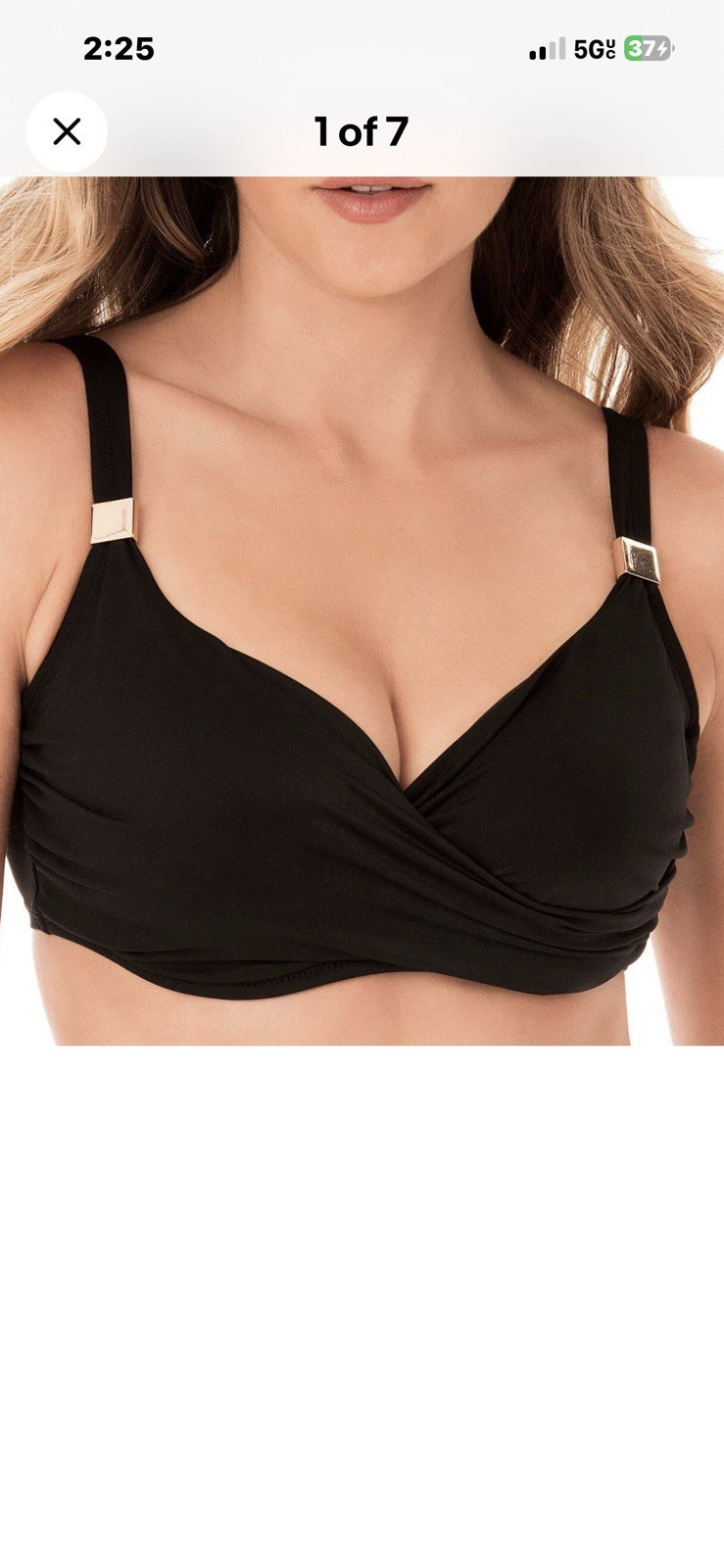 Miraclesuit Women Sz 36DD Surplice Bra Bikini Top Swimsuit Black Underwire