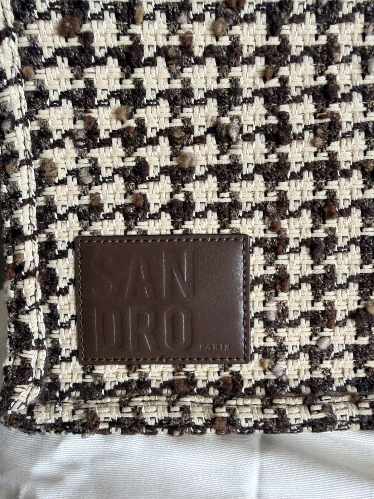 SANDRO Paris Tweed Kasbah Houndstooth Large Tote Bag-Blk/Wht