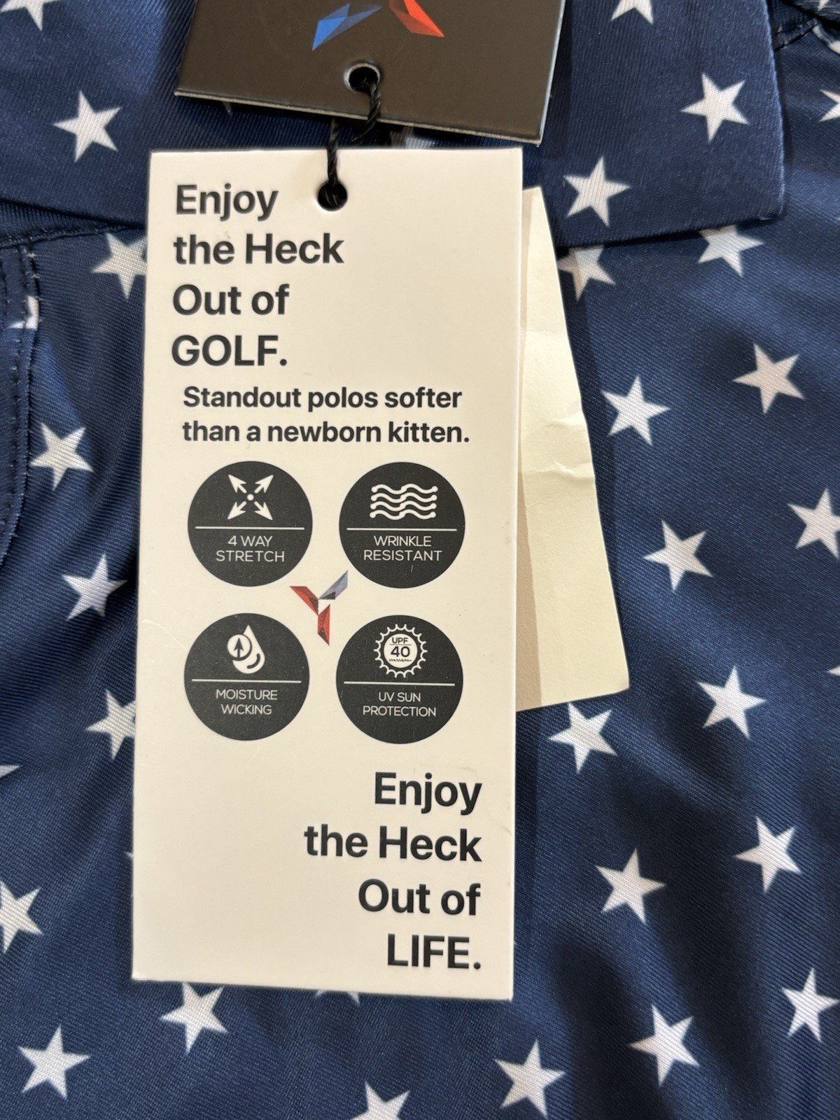 Golf Polo Shirt Stars Print Patriotic Mens XL & XXL Navy Blue July 4th NWT Gift