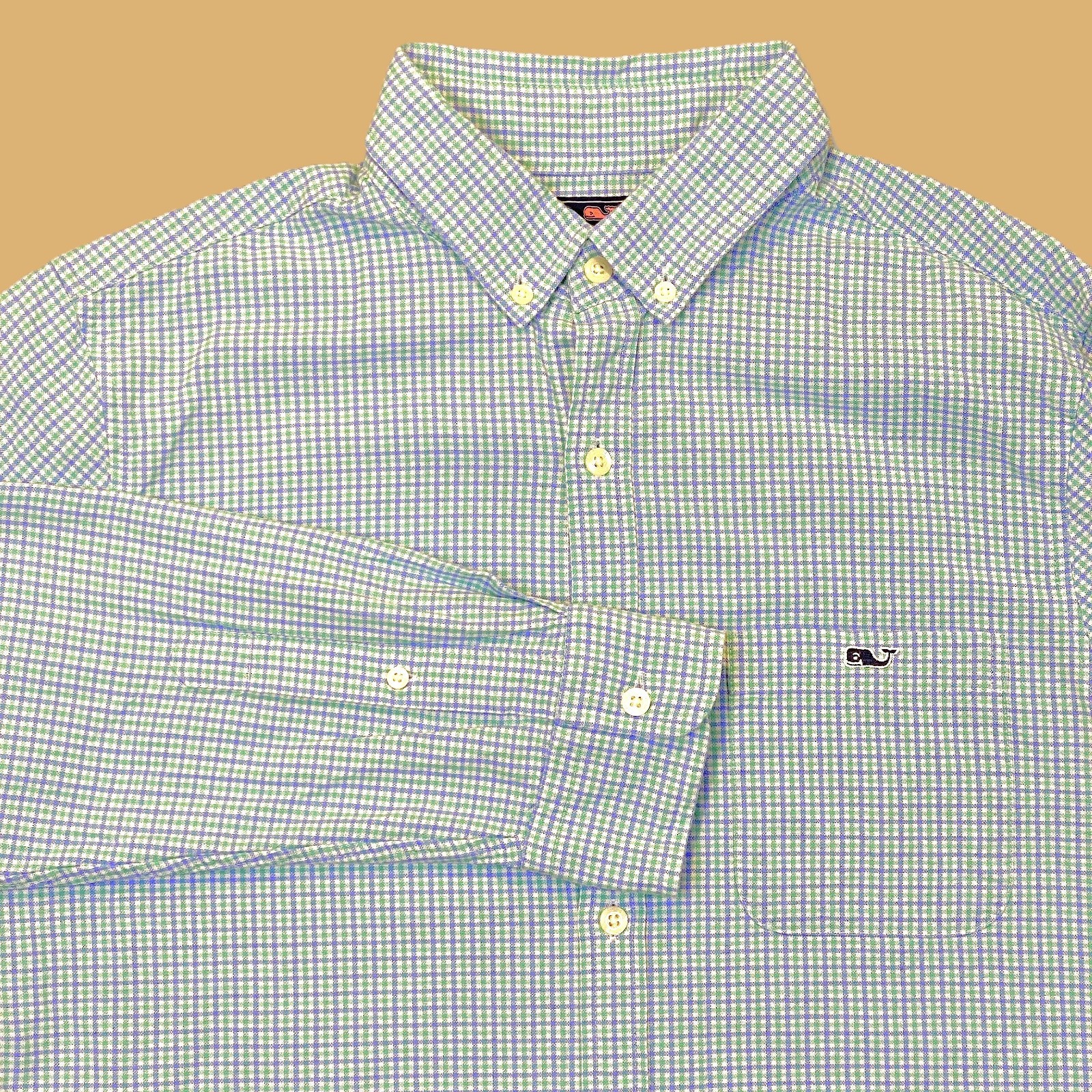 Vineyard Vines Slim Fit Tucker Shirt Mens M Blue Green Gingham Button Down