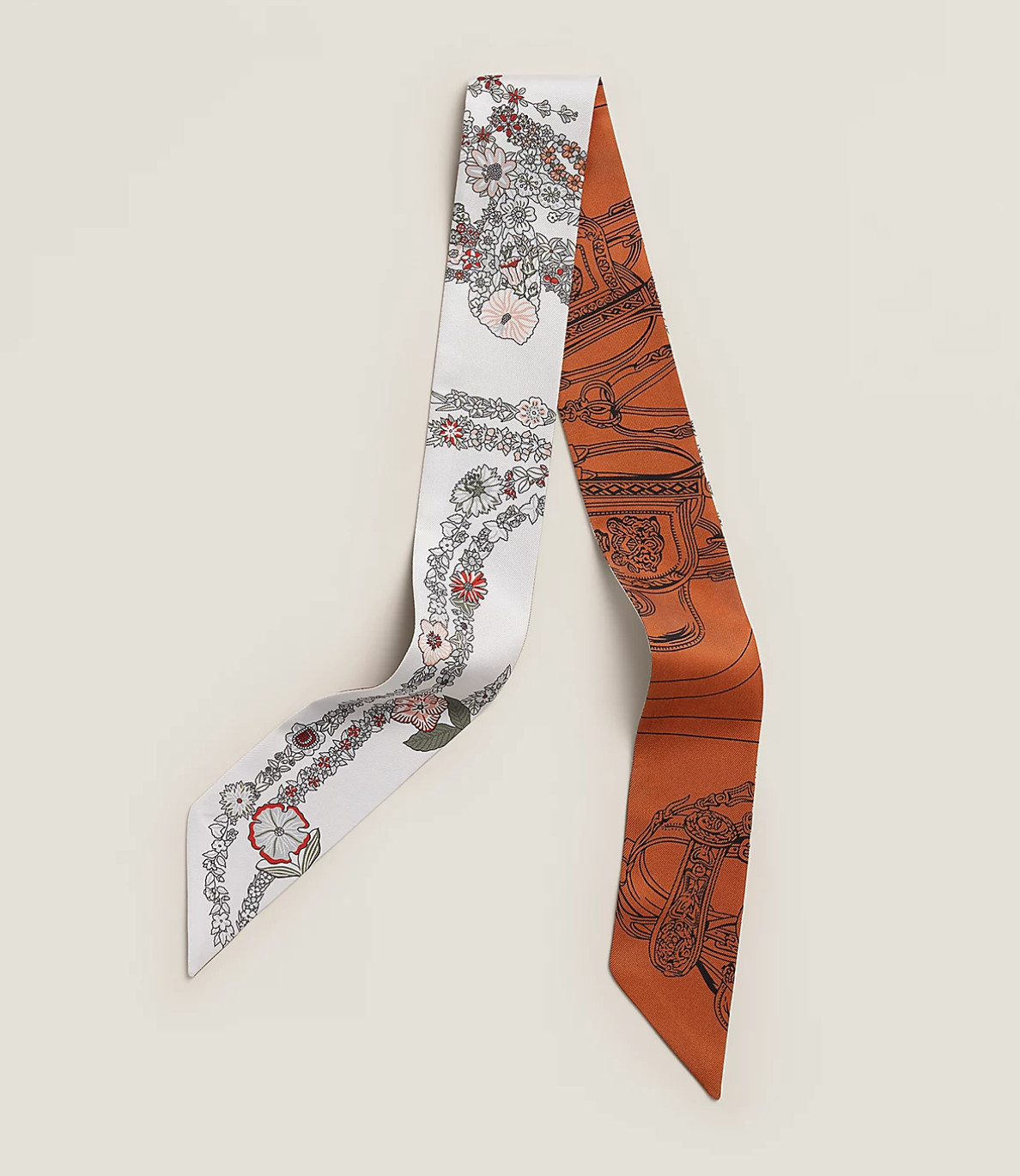 NEW Hermes Brides de Gala en Fleurs Twilly – White Blanc / Gris / Cuir