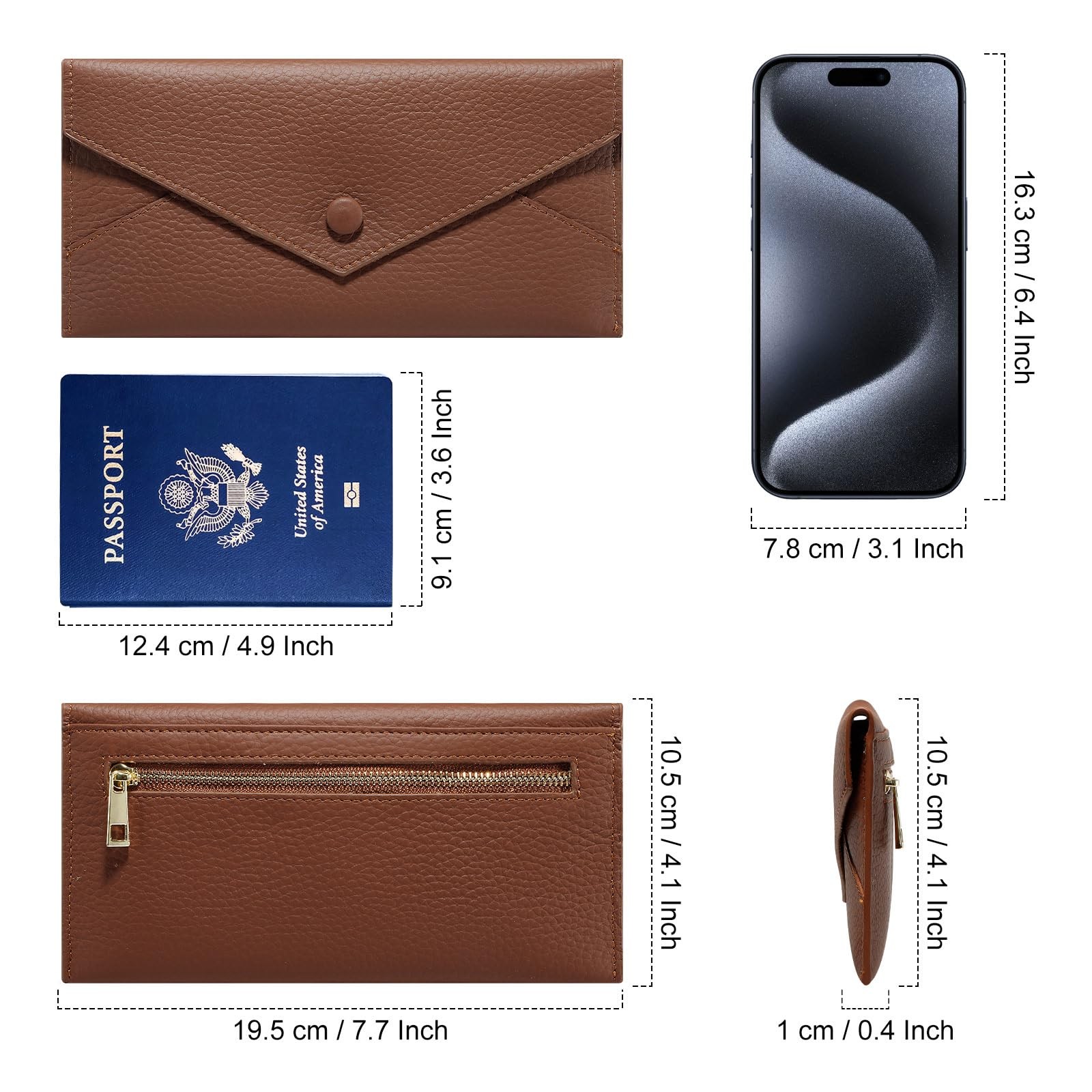 XEYOU Envelope Card Wallet for Women Genuine 7.7 x 4.1 x 0.6 inches, Brown