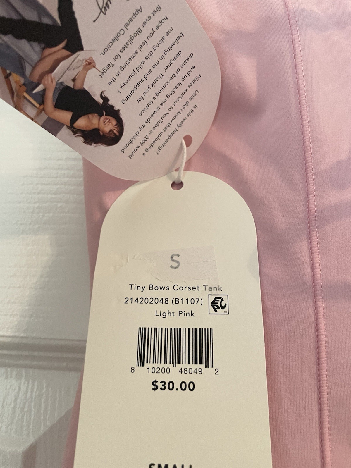NWT Blogilates Tiny Bows Corset Tank Pink Small Top