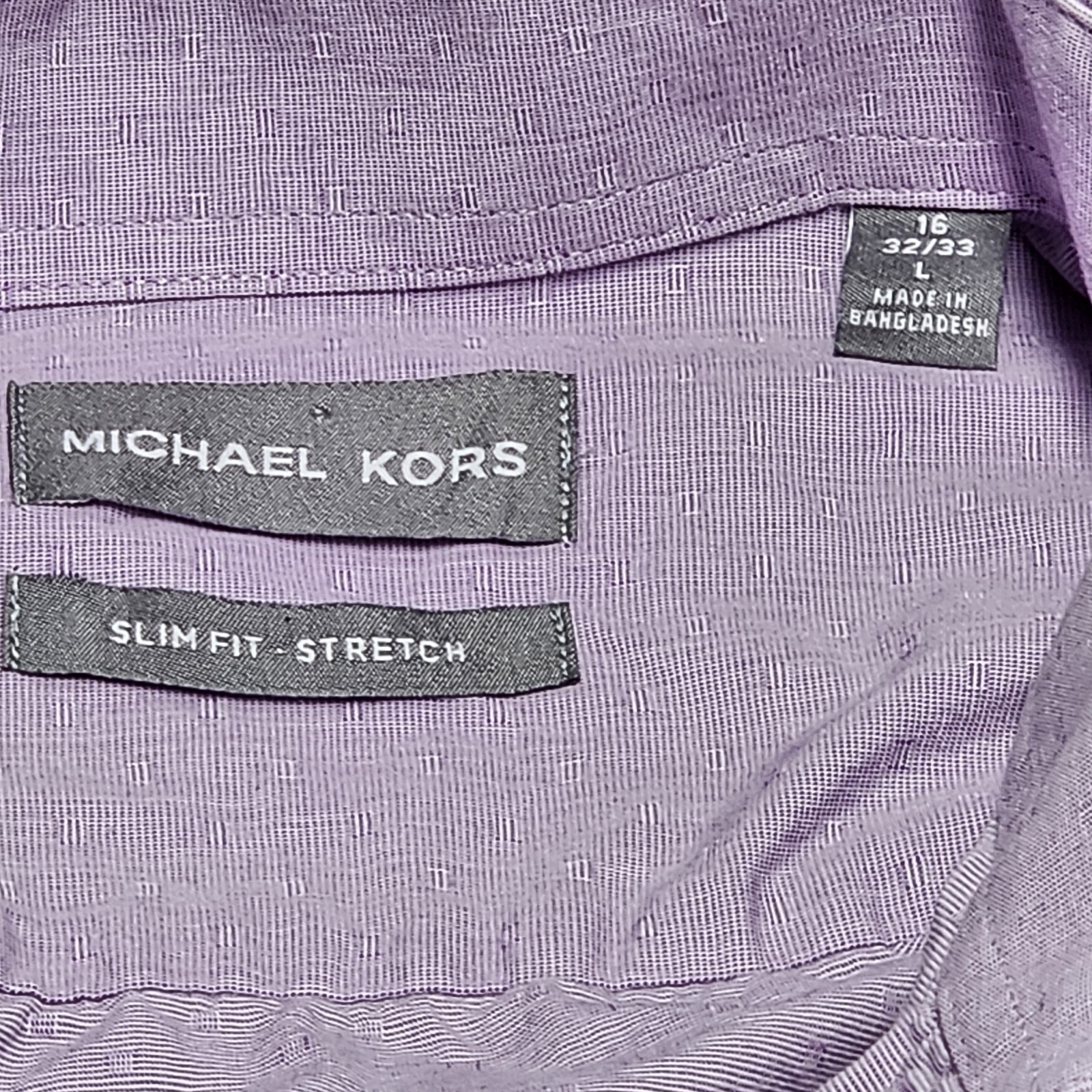 Michael Kors Mens slim fit stretch long sleeve shirt lavender size L 16 32/33
